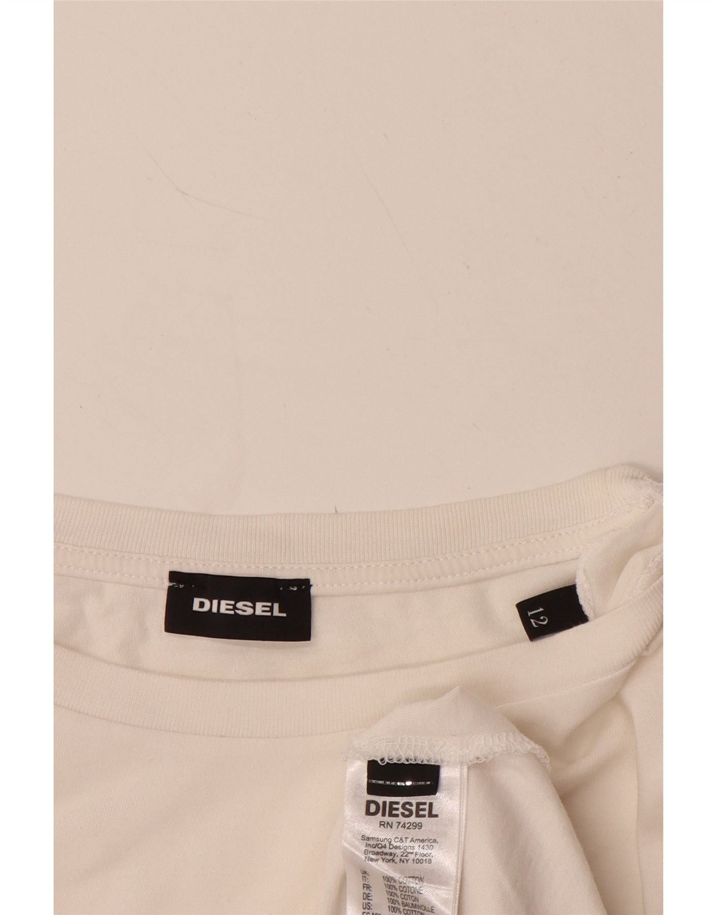 Diesel Womens Crop Graphic T-Shirt Top UK 12 Medium White Cotton Size XS / US 0-2 / IT 36-38 - 3 Thumbnail