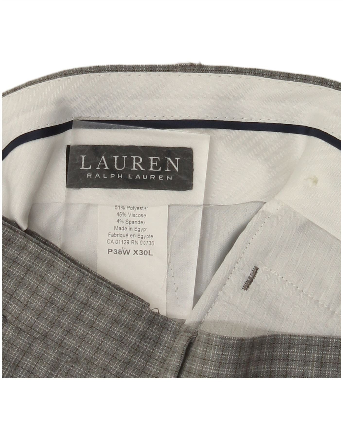 Ralph Lauren Mens Straight Suit Trousers W38 L30 Grey Check Polyester Size 38R - 3 Thumbnail