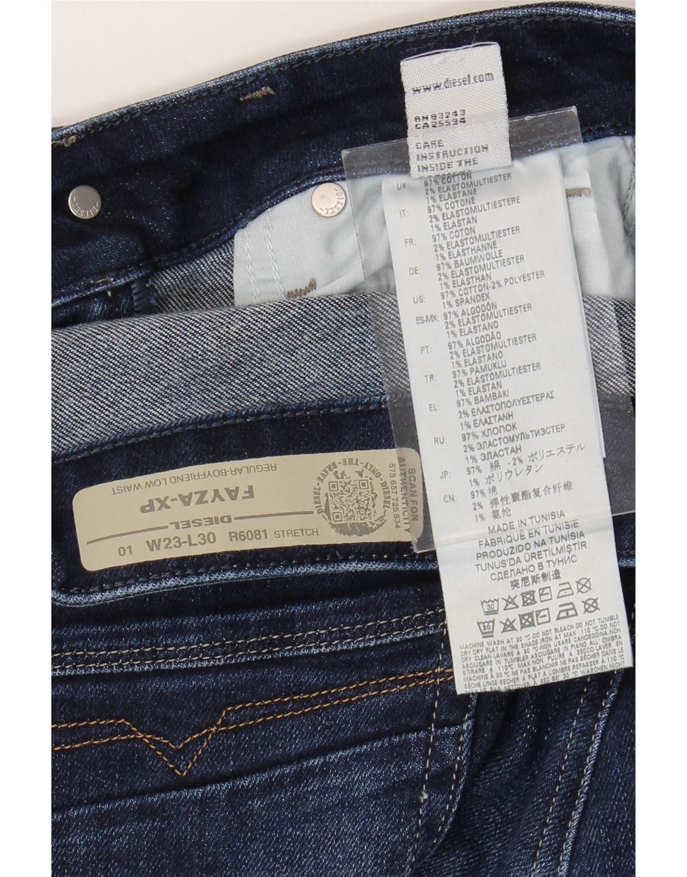Diesel Womens Fayza-Xp Regular Fit Cropped Jeans W23 L23 Navy Blue Size 42" / US 20 - 5 Thumbnail