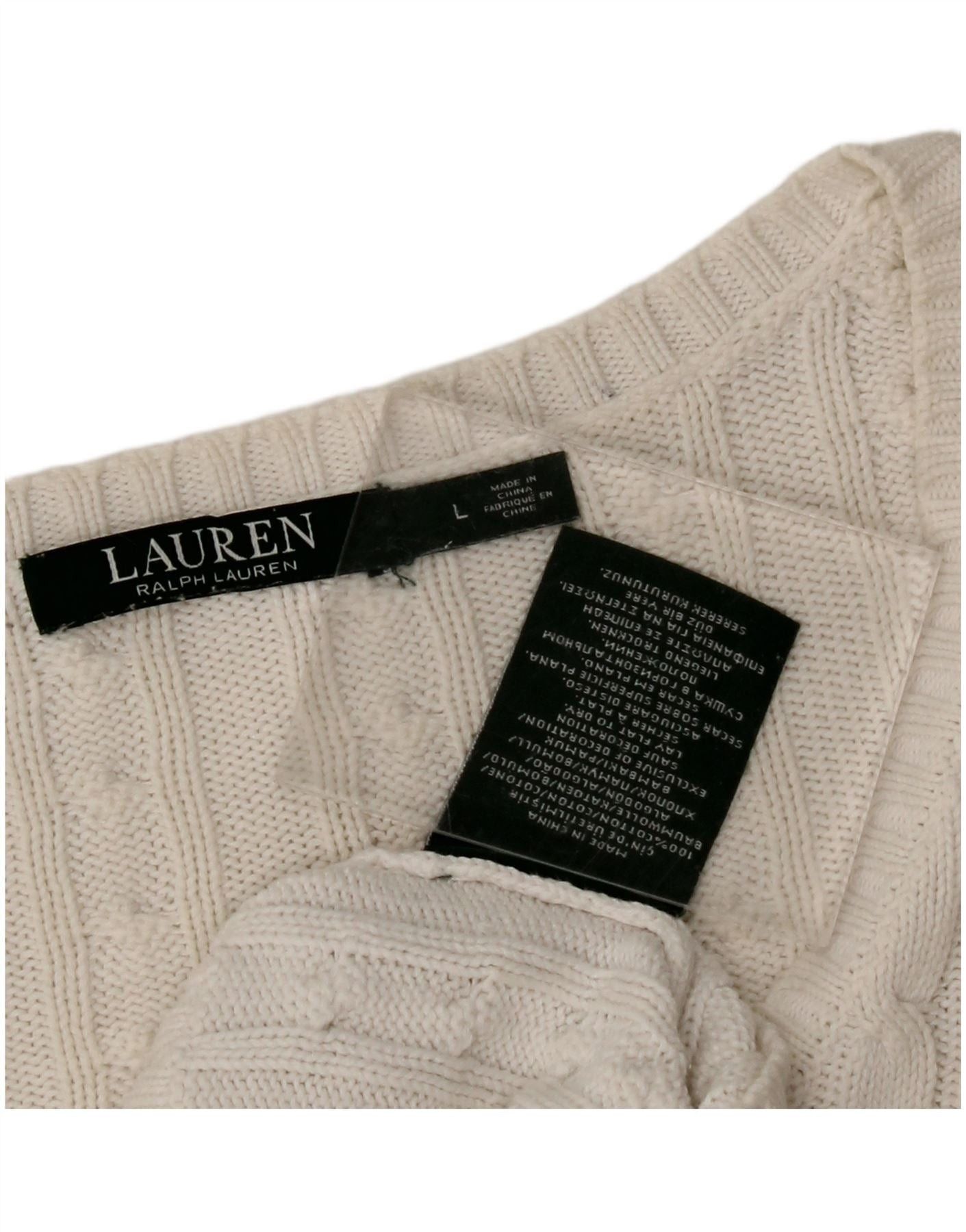Ralph Lauren Womens V-Neck Jumper Sweater UK 16 Large White Cotton Size L / US 10 / IT 46 - 6 Thumbnail