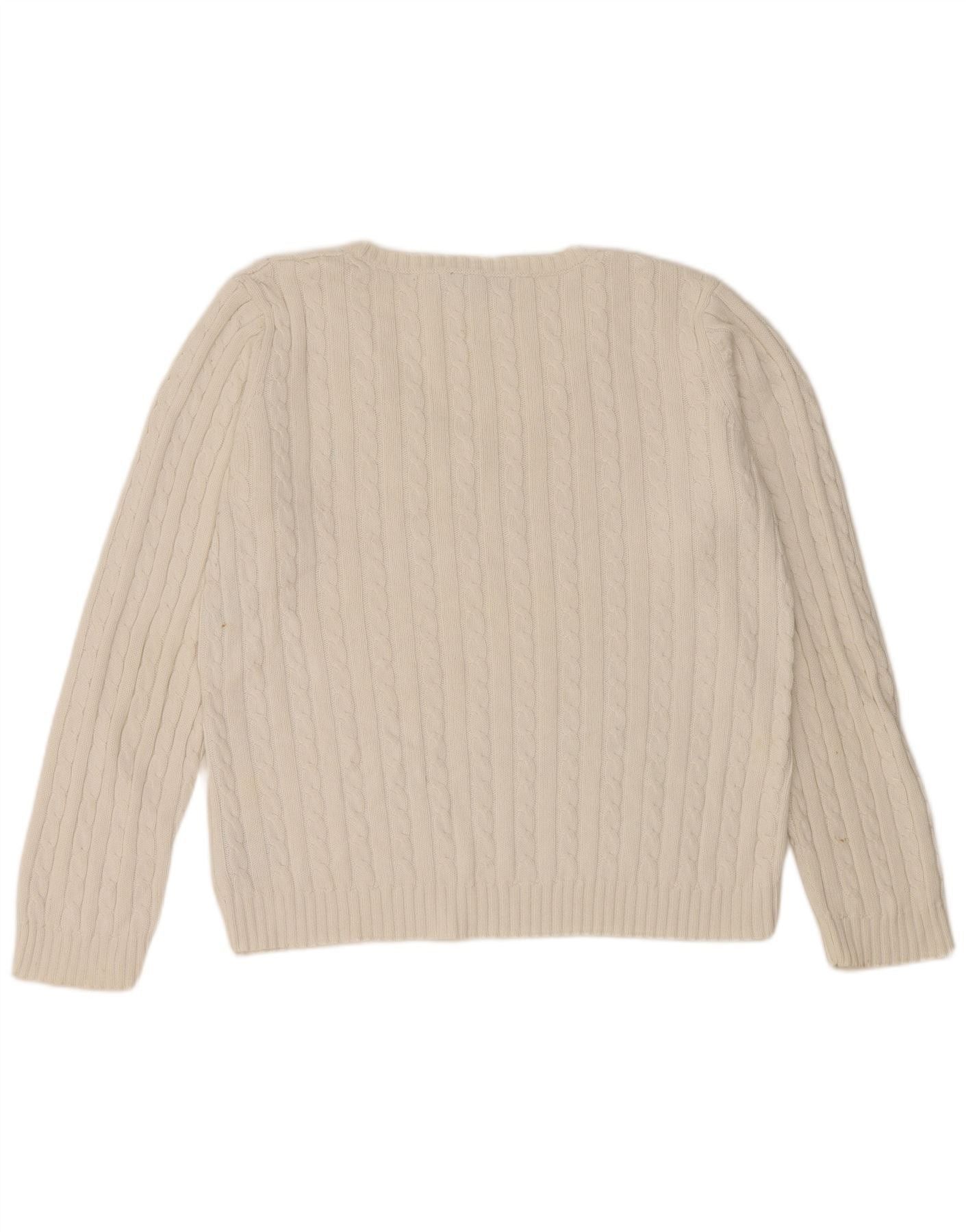 Ralph Lauren Womens V-Neck Jumper Sweater UK 16 Large White Cotton Size L / US 10 / IT 46 - 2 Thumbnail