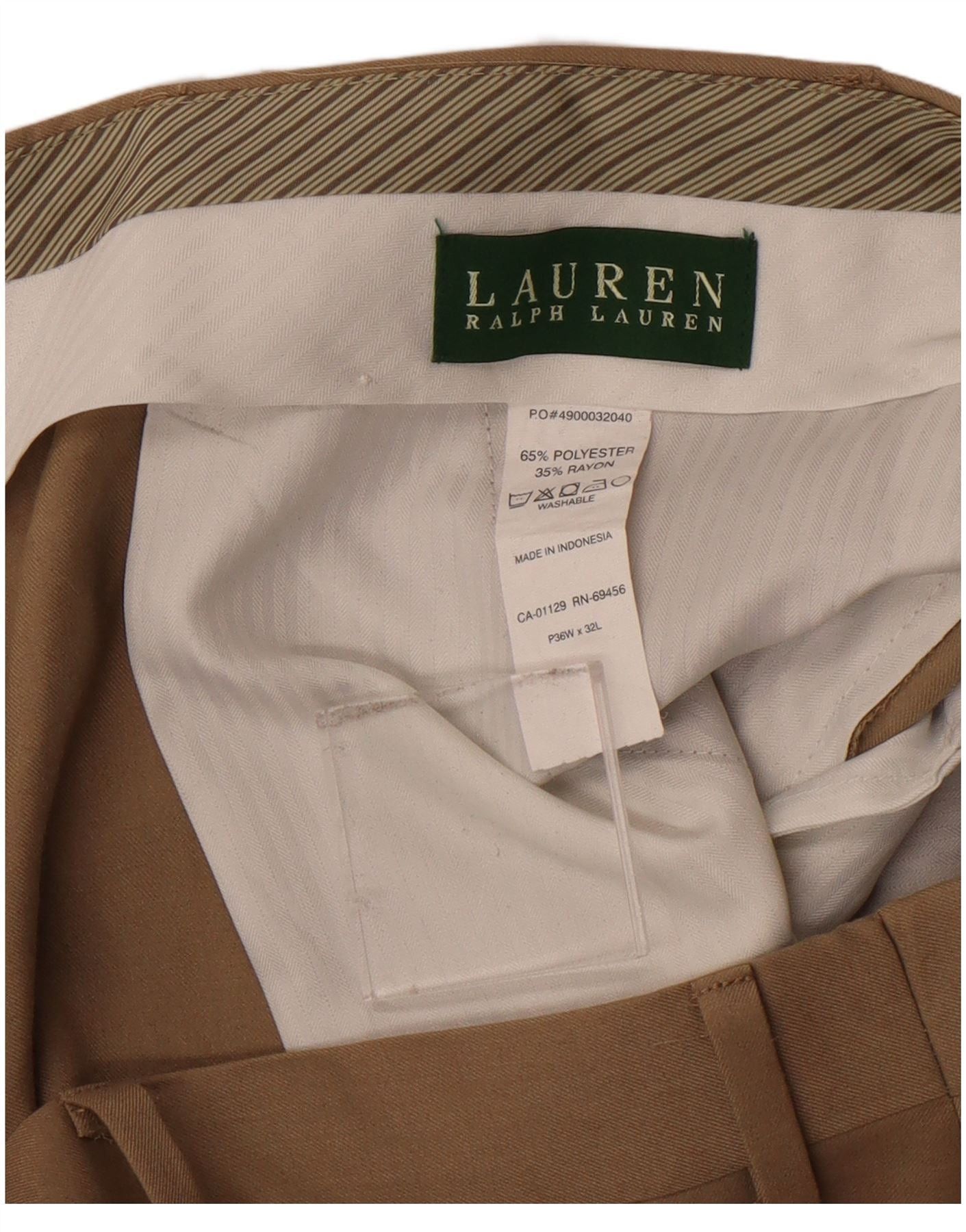 Ralph Lauren Mens Straight Suit Trousers W36 L26 Beige Polyester Size 36R - 5 Thumbnail