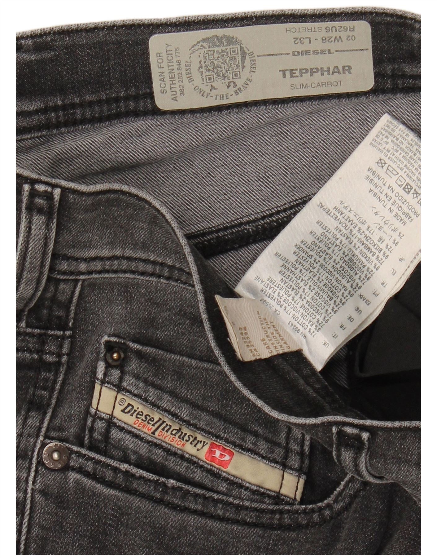 Diesel Womens Tepphar Distressed Carrot Slim Jeans W28 L32 Grey Cot Size 42" / US 20 - 3 Thumbnail