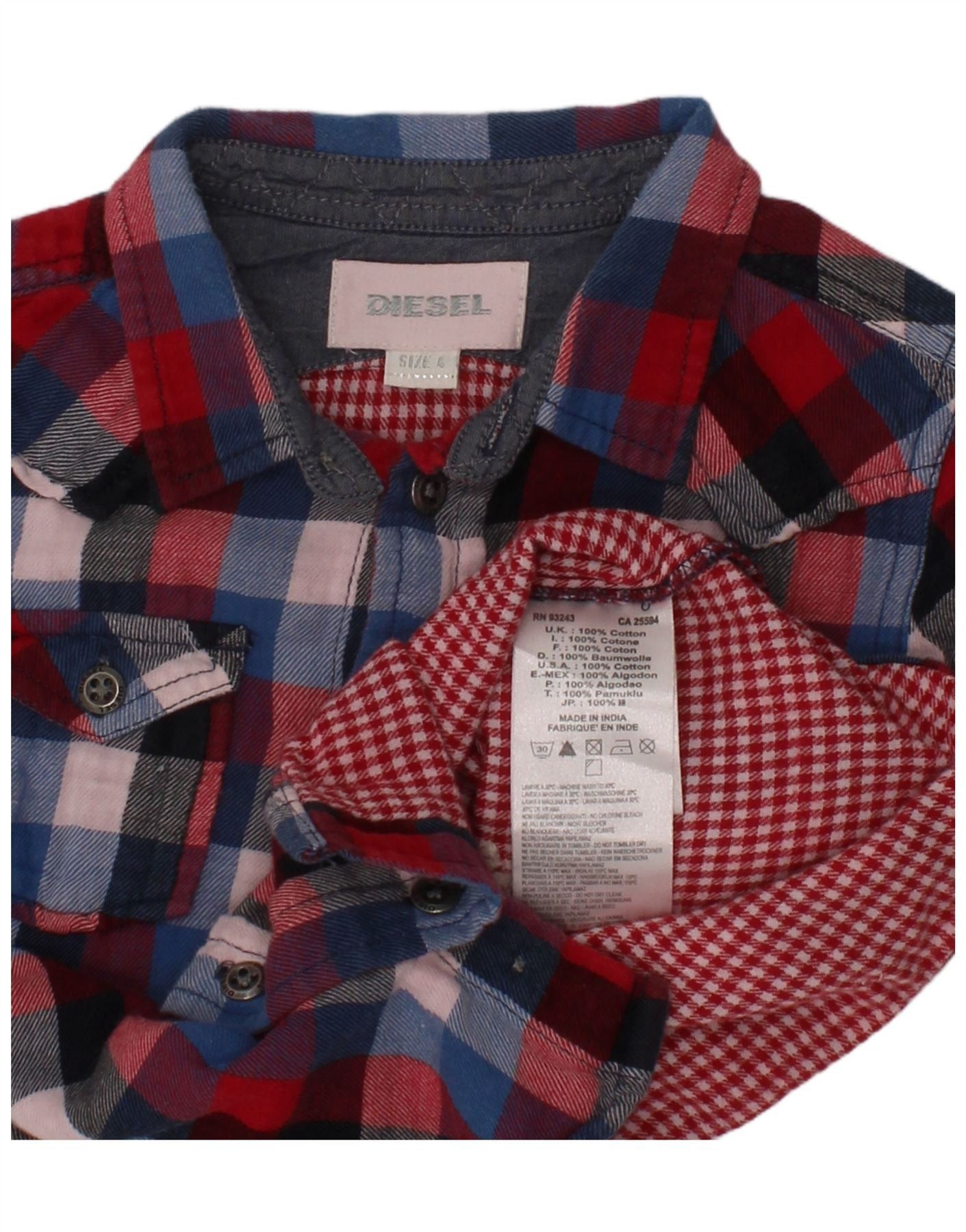 Diesel Boys Flannel Shirt 3-4 Years Red Check Cotton Size XXS / US 00 / IT 34 - 3 Thumbnail