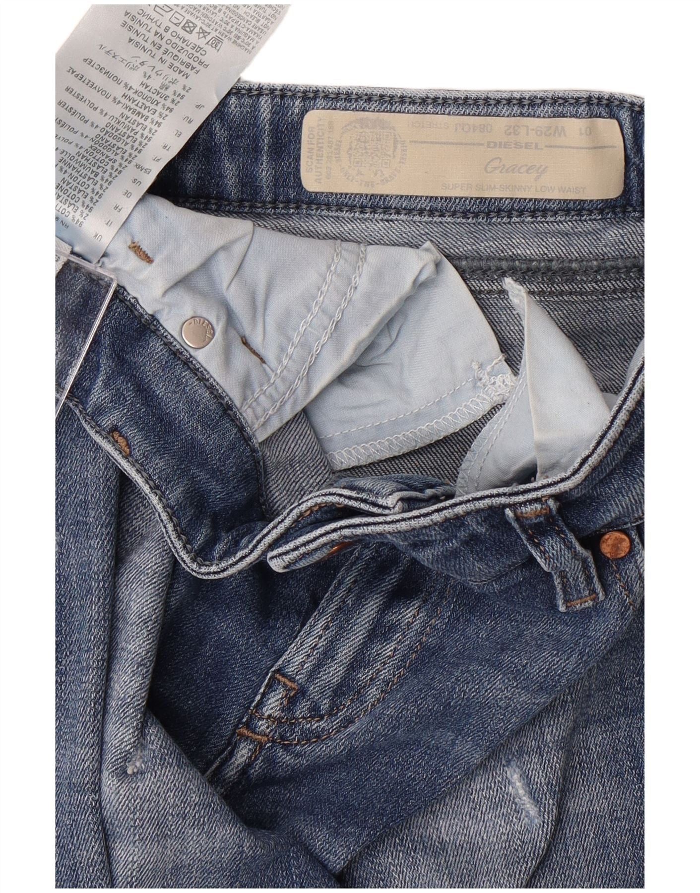 Diesel Womens Gracey Low Waist Super Slim Skinny Jeans W29 L32 Blue Size 29" - 3 Thumbnail