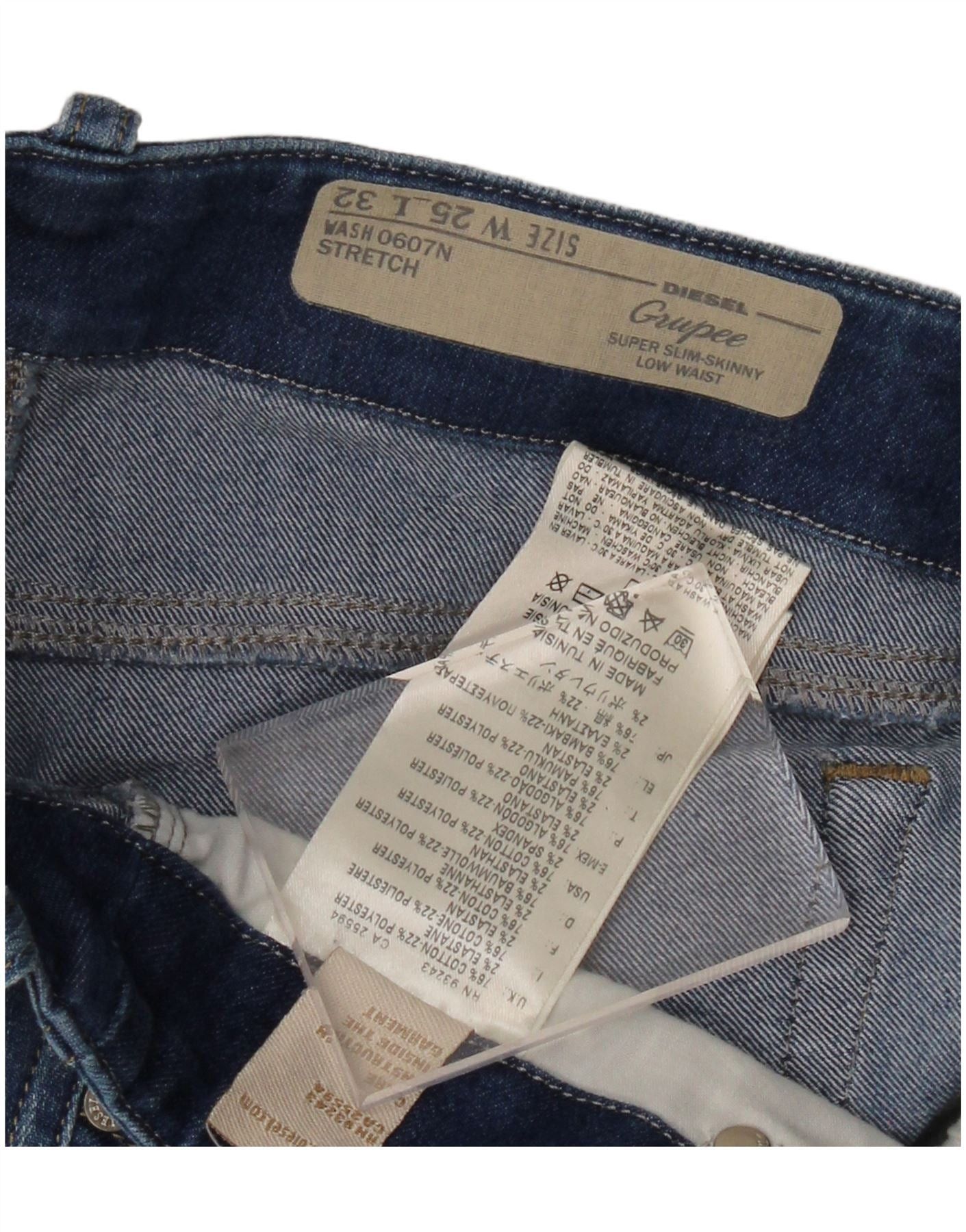 Diesel Womens Grupee Low Waist Super Slim Skinny Jeans W25 L26 Blue Size 25" / US 0 / IT 36 - 3 Thumbnail