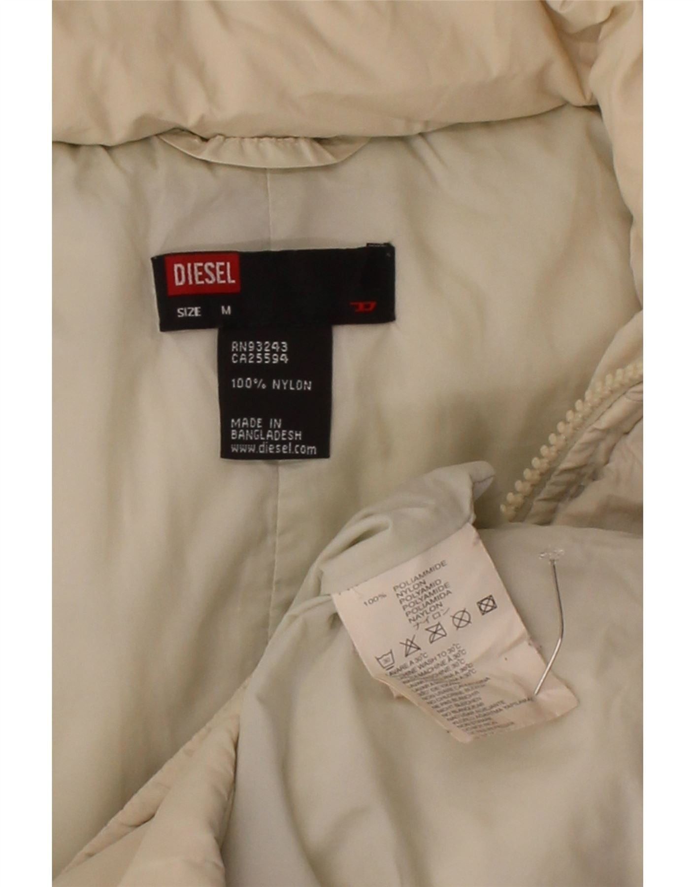 Diesel Mens Hooded Padded Jacket UK 38 Medium Off White Polyamide Size US M / EU 48-50 / 2 - 8 Thumbnail