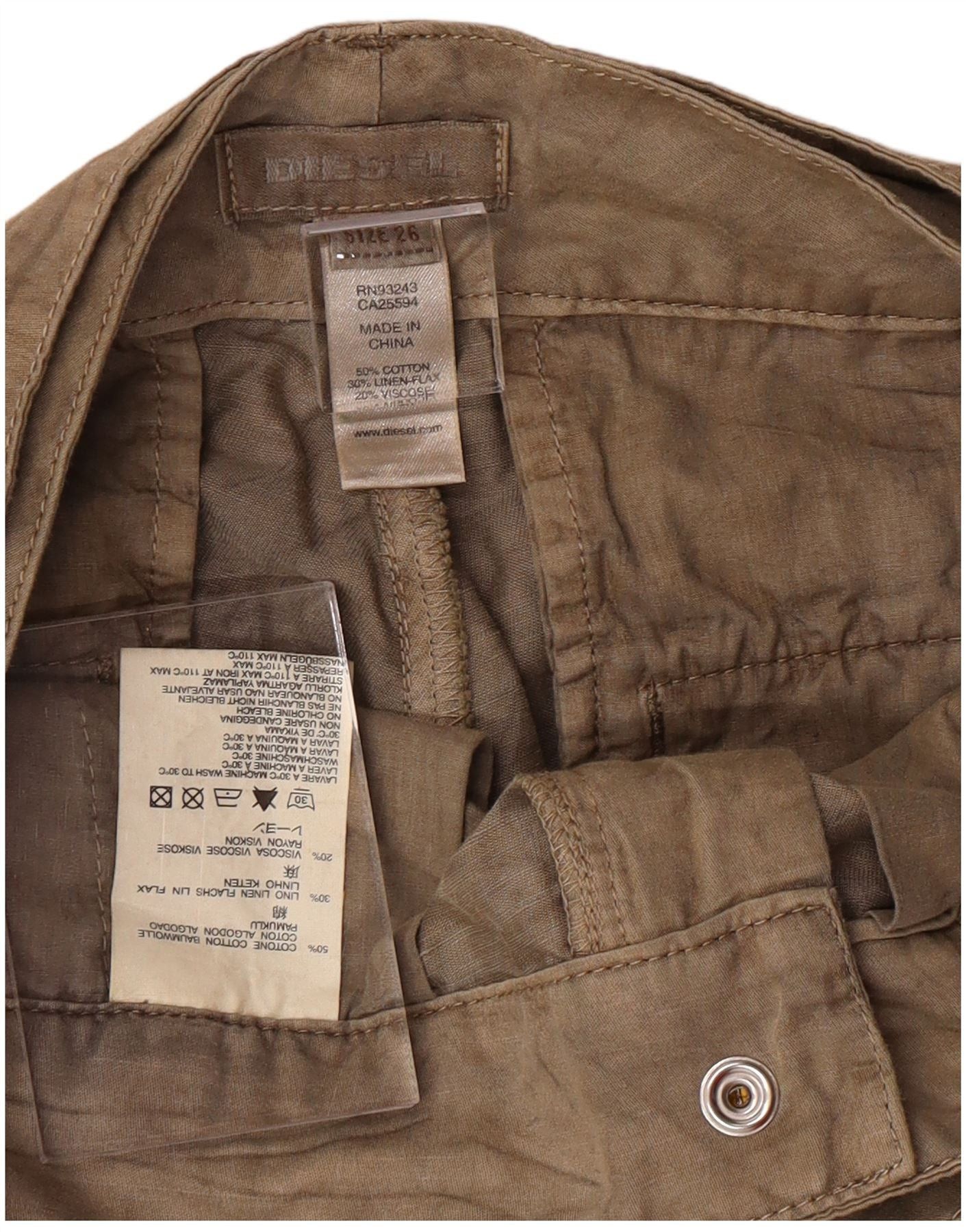 Diesel Womens Slim Chino Trousers W26 L27 Khaki Cotton Size 26" / US 2 / IT 38 - 3 Thumbnail