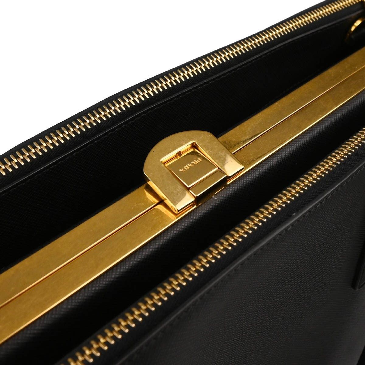 Prada Prada Lux Double Zip Frame Tote Saffiano Leather Size ONE SIZE - 9 Thumbnail