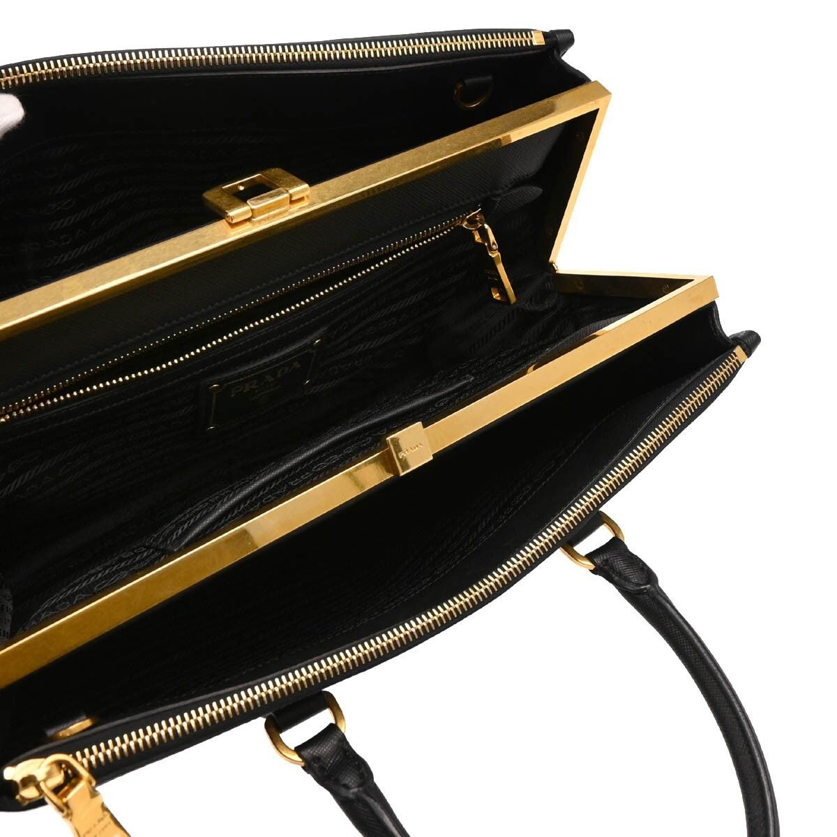 Prada Prada Lux Double Zip Frame Tote Saffiano Leather Size ONE SIZE - 4 Thumbnail