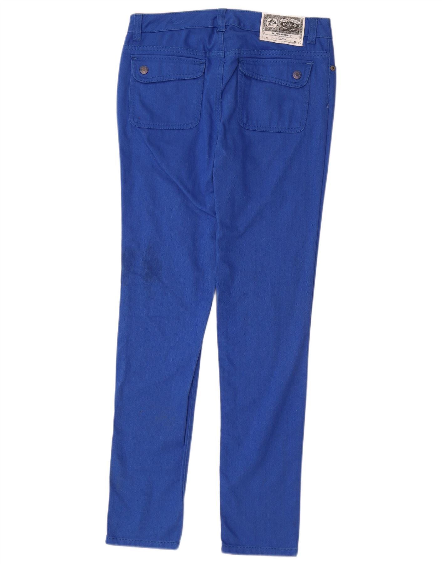 Ralph Lauren Girls Skinny Casual Trousers 13-14 Years W28 L29 Blue Cotton Size 32" / US 10 / IT 46 - 2 Thumbnail