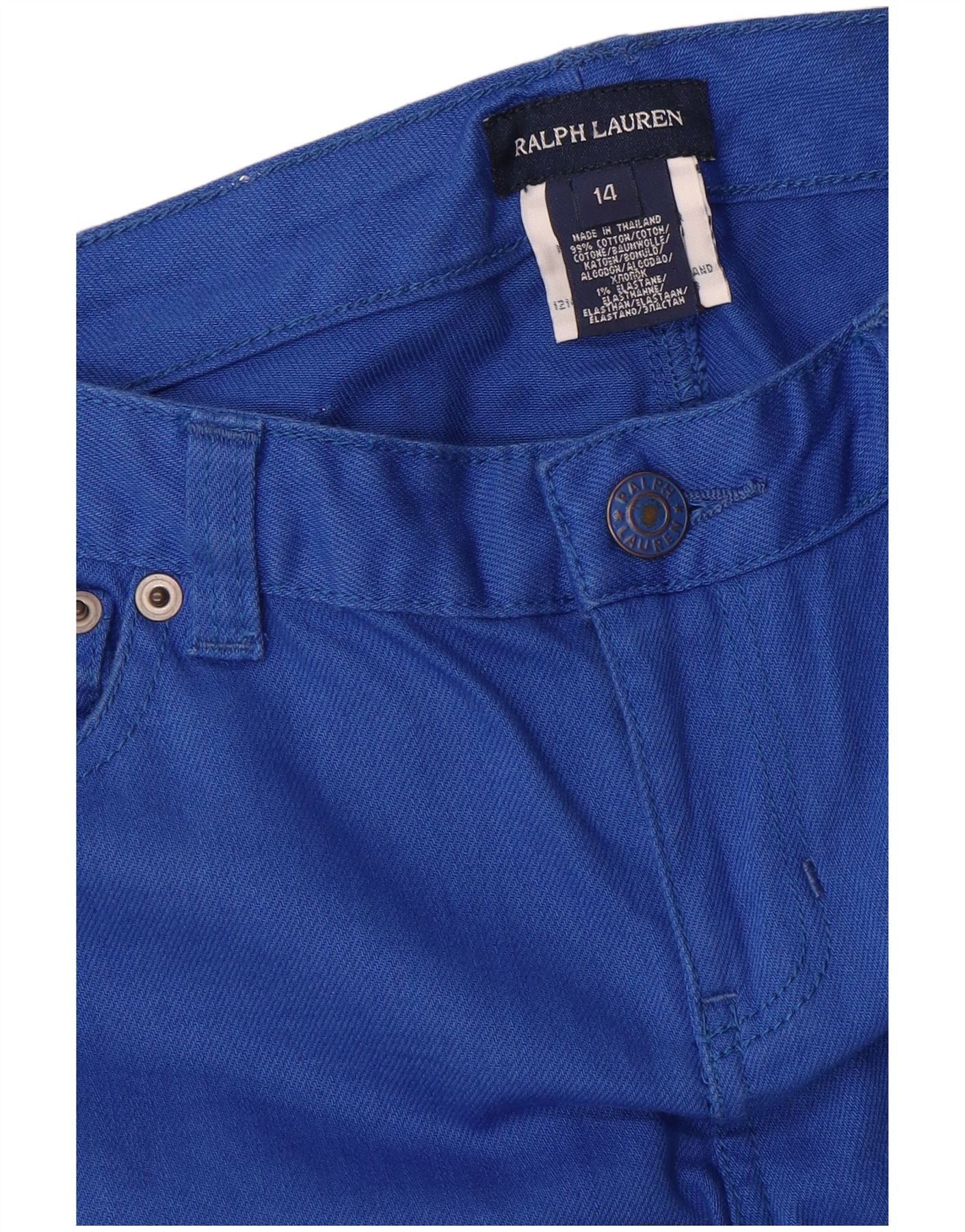Ralph Lauren Girls Skinny Casual Trousers 13-14 Years W28 L29 Blue Cotton Size 32" / US 10 / IT 46 - 3 Thumbnail