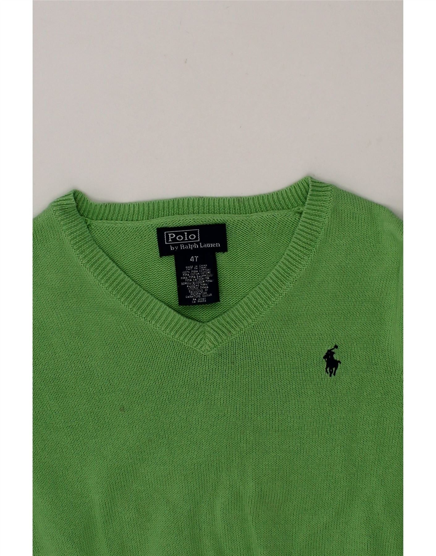 Polo Ralph Lauren Girls V-Neck Jumper Sweater 3-4 Years Green Cotton Size XXS / US 00 / IT 34 - 4 Thumbnail
