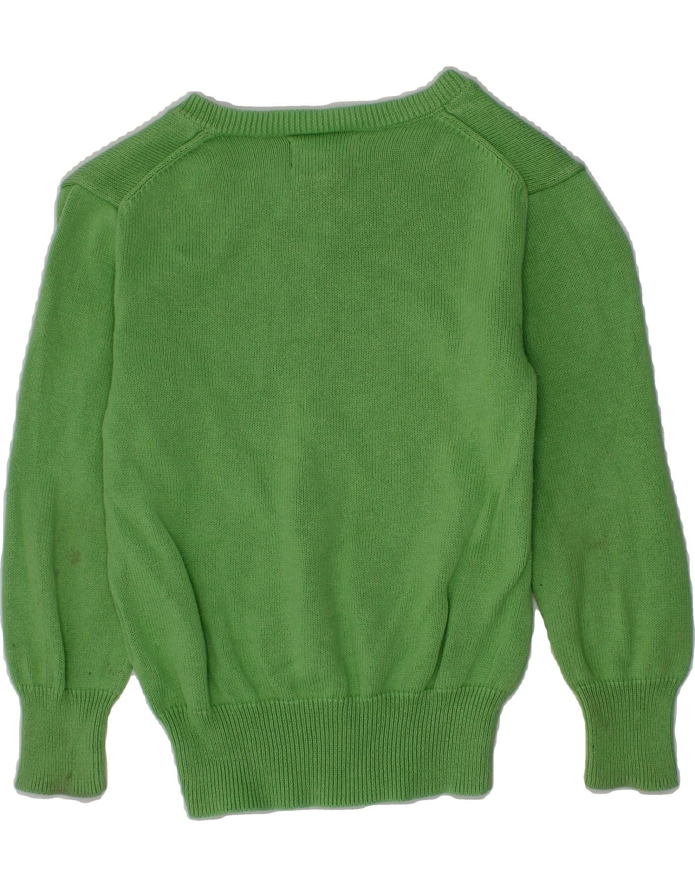 Polo Ralph Lauren Girls V-Neck Jumper Sweater 3-4 Years Green Cotton Size XXS / US 00 / IT 34 - 2 Thumbnail