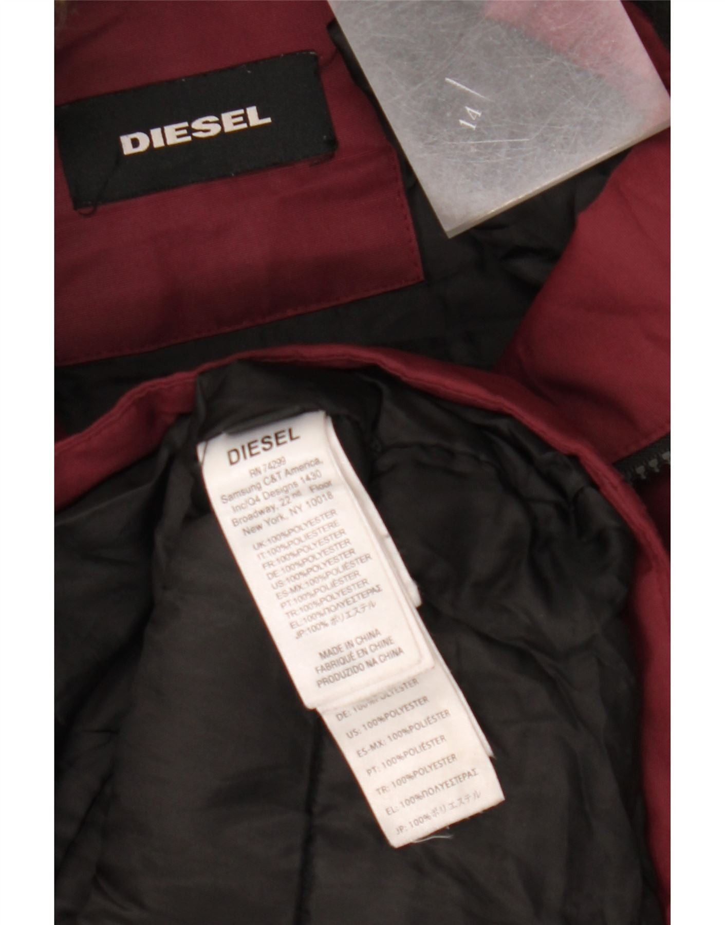 Diesel Womens Hooded Padded Coat UK 14 Medium Burgundy Polyester Size S / US 4 / IT 40 - 3 Thumbnail