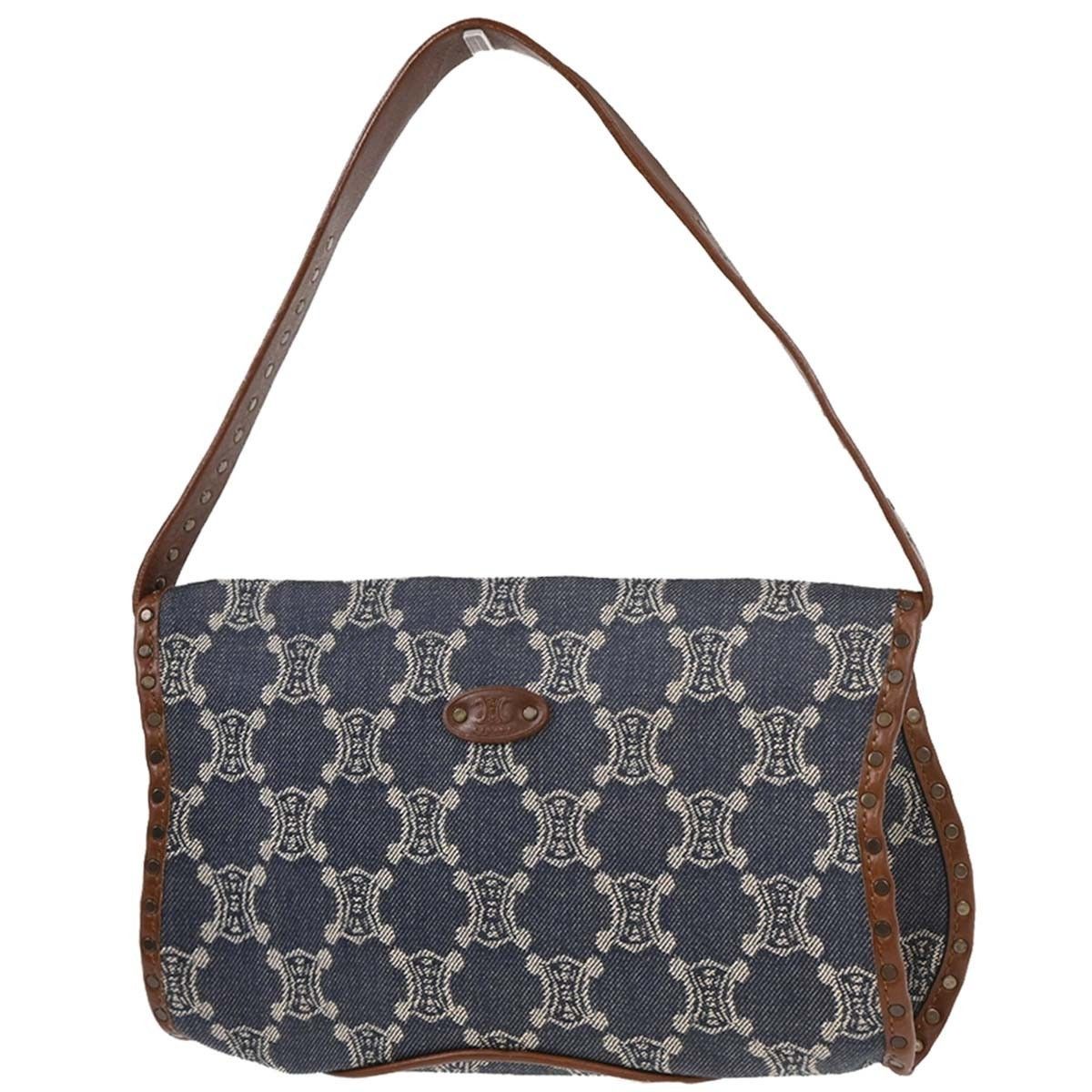 Celine Celine Vintage Triomphe Shoulder Bag Denim with Leather Size ONE SIZE - 2 Thumbnail