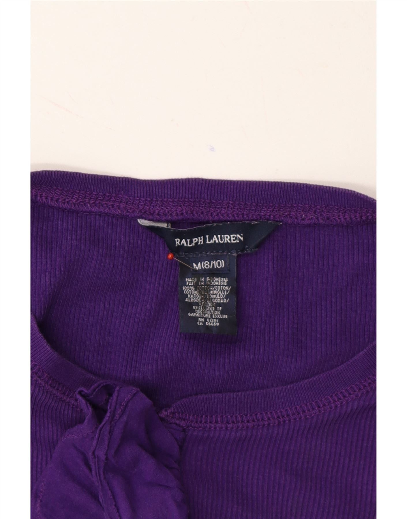 Ralph Lauren Girls Top Long Sleeve 8-9 Years Medium Purple Cotton Size S / US 4 / IT 40 - 5 Thumbnail