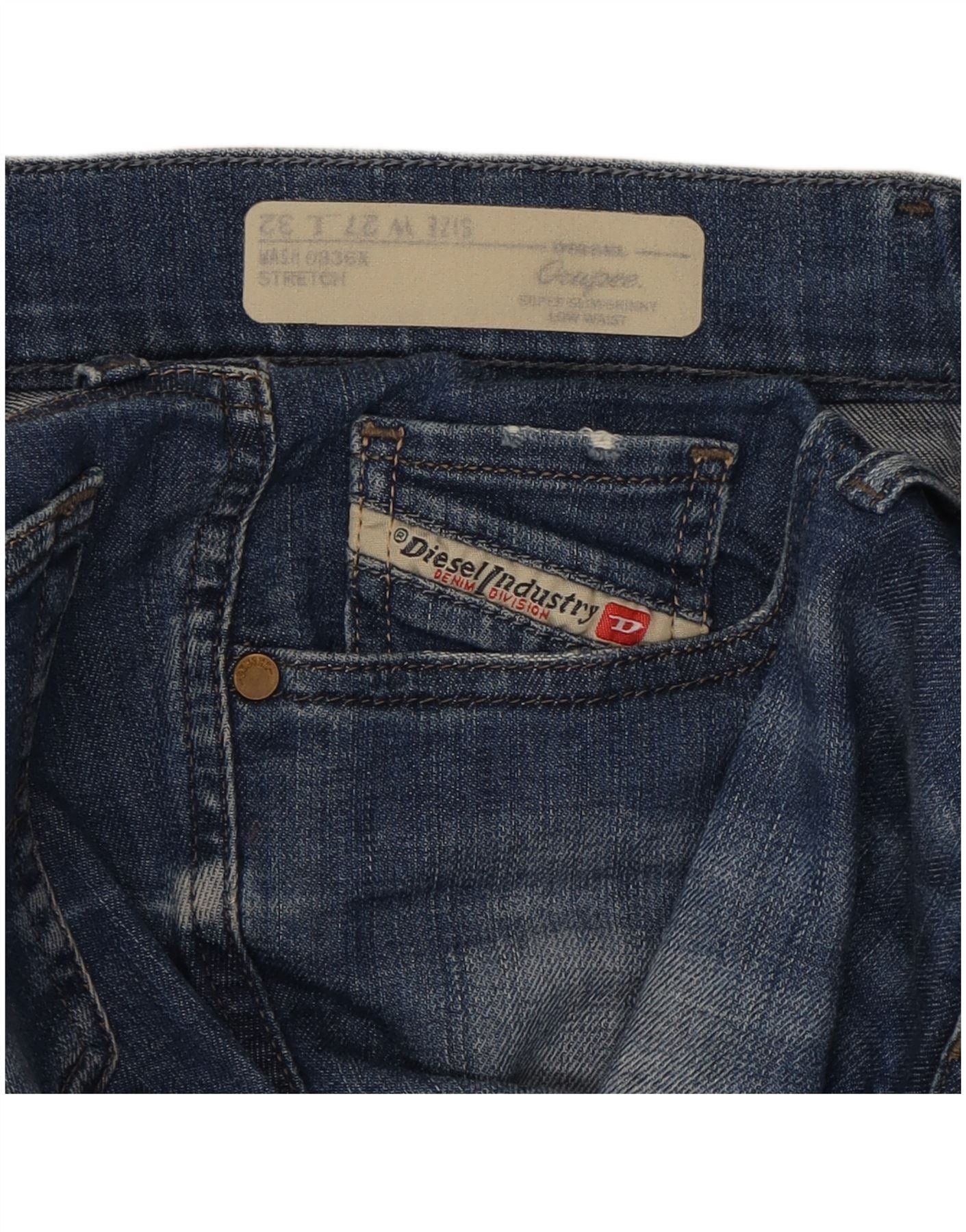 Diesel Womens Skinzee Low Waist Super Slim Skinny Jeans W27 L32 Blu Size 27" / US 4 / IT 40 - 3 Thumbnail