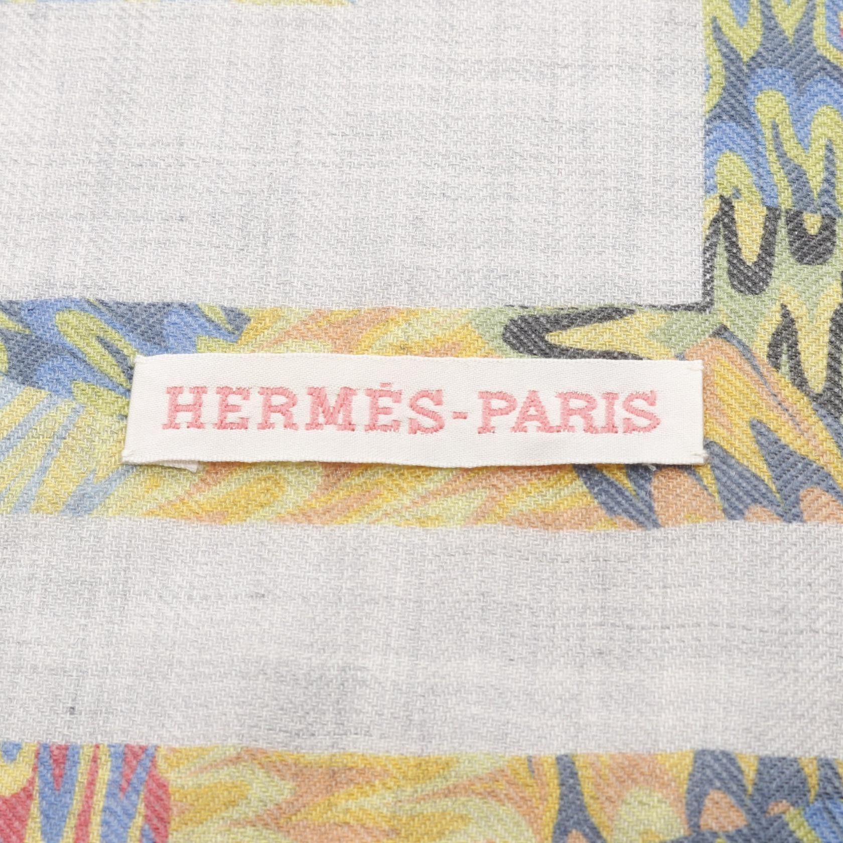 Hermes Hermes Hermes MARBLE EX-LIBRIS Silk Cashmere Scarf Leather Scarf DUTY FREE for USA Size ONE SIZE - 2 Thumbnail