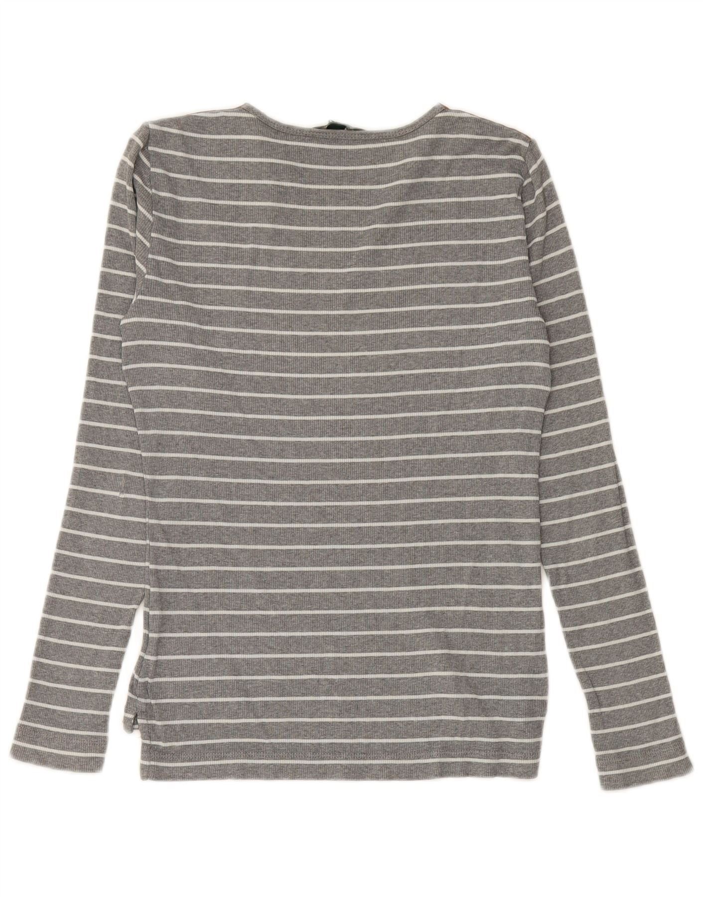 Ralph Lauren Womens Top Long Sleeve UK 12 Medium Grey Striped Cotton Size XS / US 0-2 / IT 36-38 - 2 Thumbnail