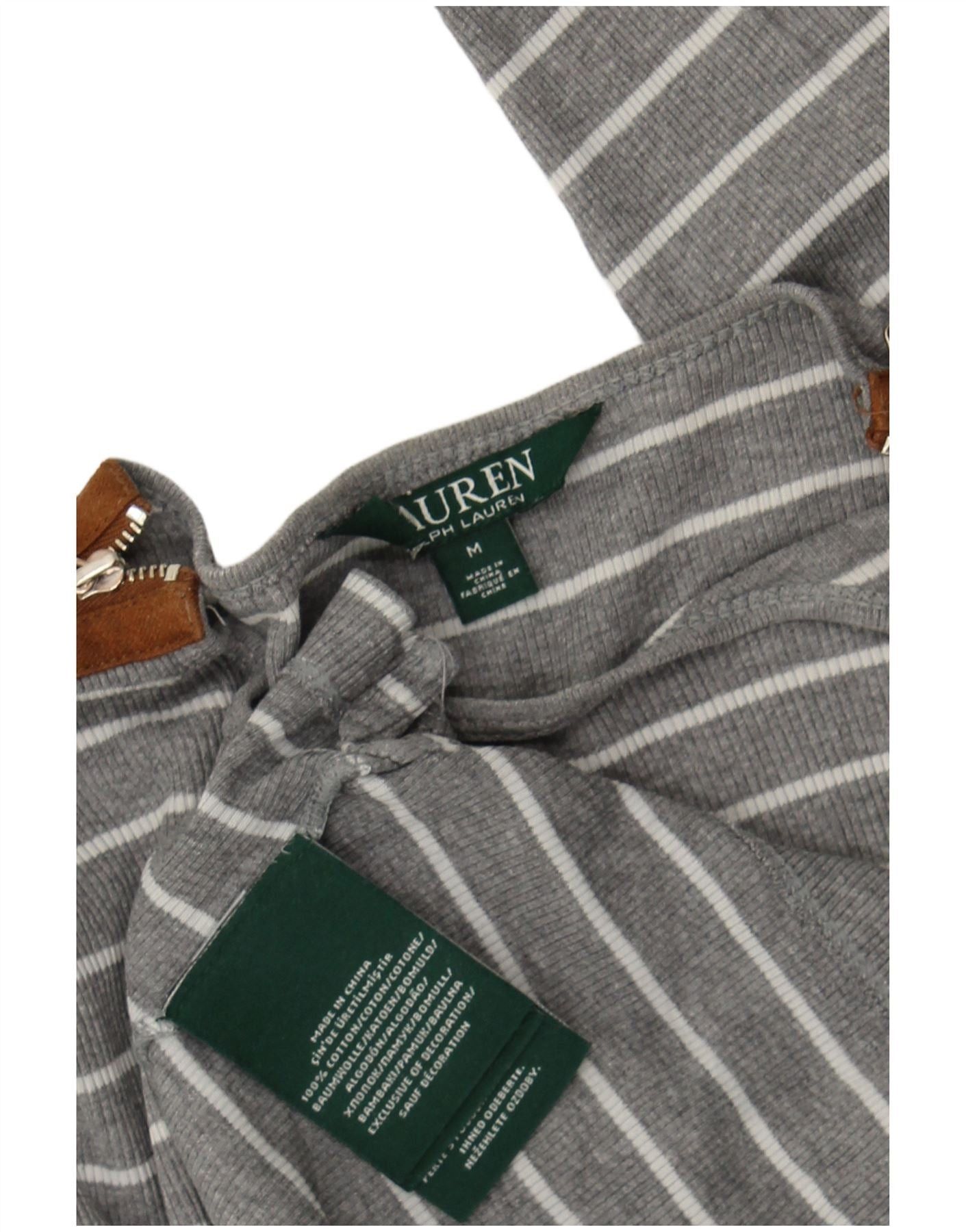Ralph Lauren Womens Top Long Sleeve UK 12 Medium Grey Striped Cotton Size XS / US 0-2 / IT 36-38 - 3 Thumbnail