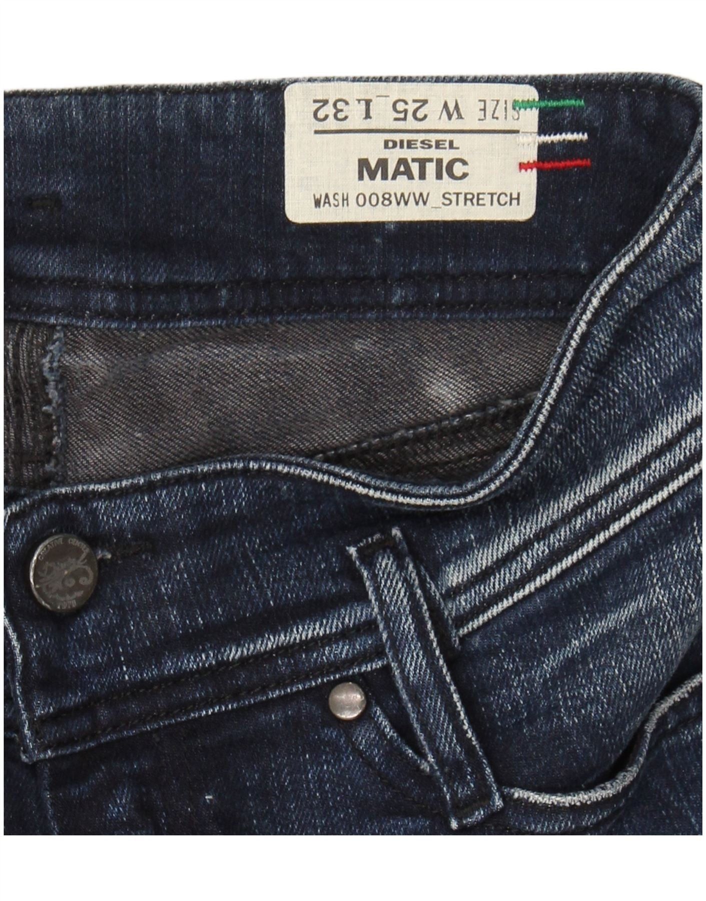 Diesel Womens Matic Distressed Slim Jeans W25 L32 Navy Blue Cotton Size 42" / US 20 - 3 Thumbnail