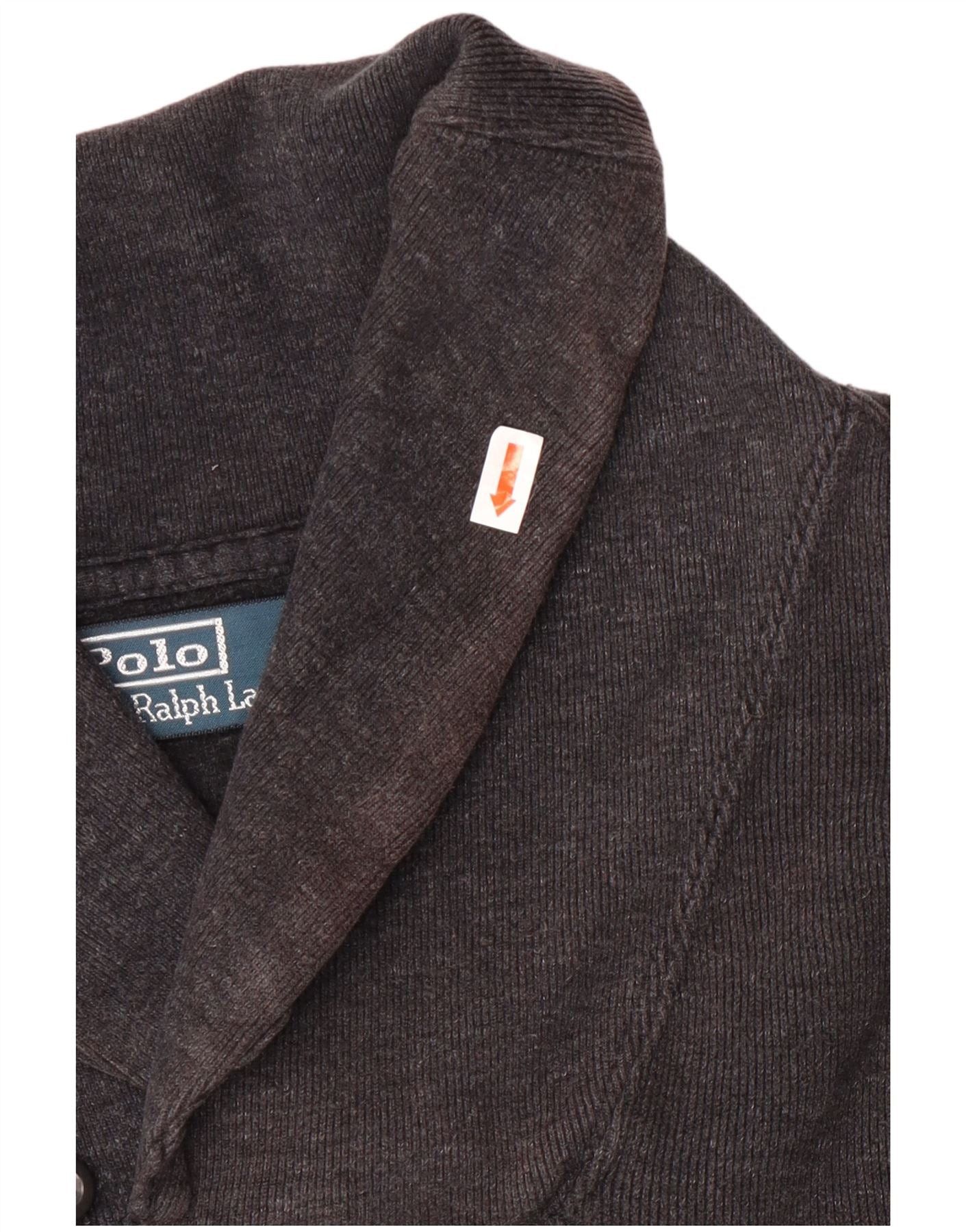 Polo Ralph Lauren Mens Shawl Neck Jumper Sweater Large Grey Cotton Size US XXL / EU 58 / 5 - 3 Thumbnail