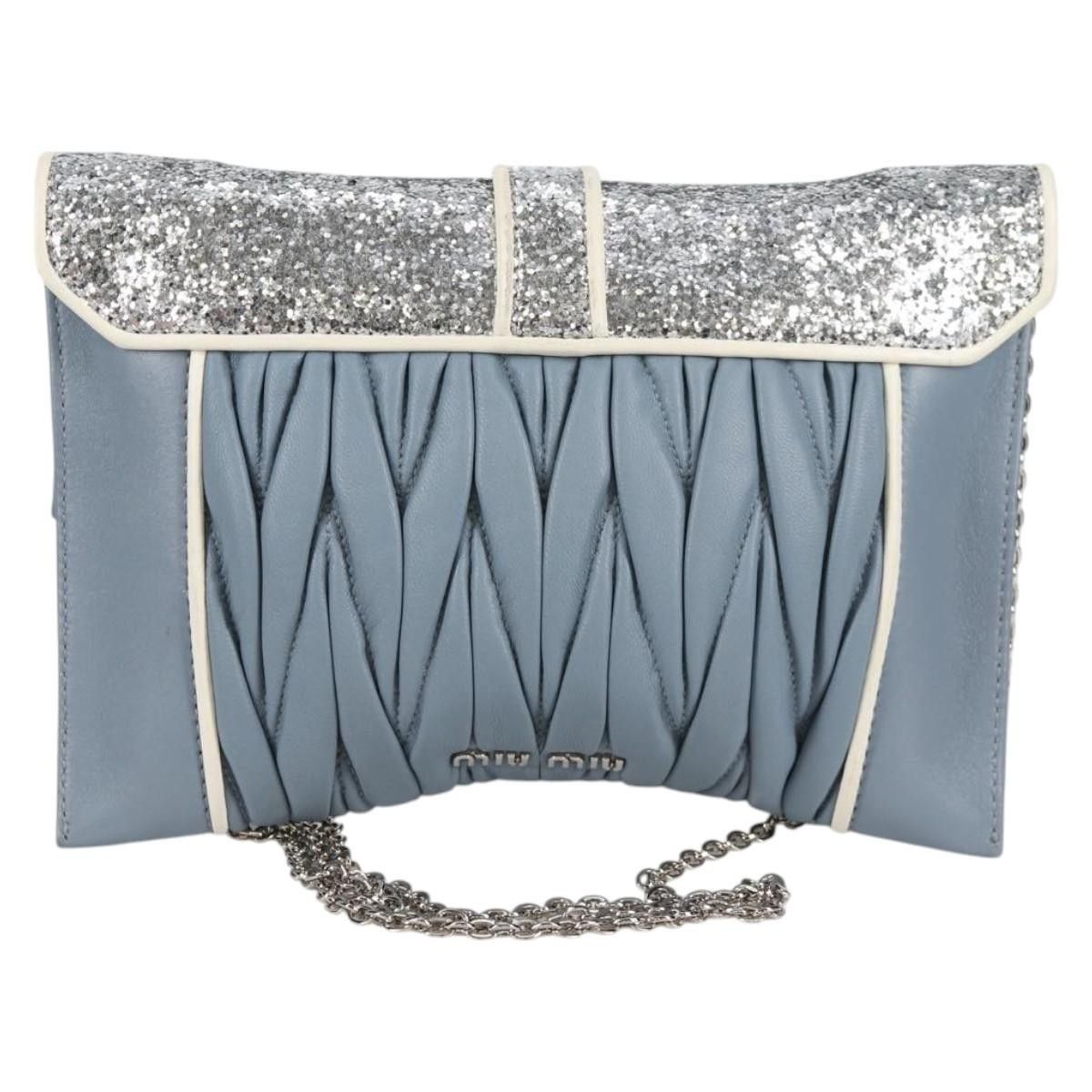 Miu Miu Miu Miu Madras Chain Clutch Matelasse Leather with Glitter Size ONE SIZE - 2 Thumbnail