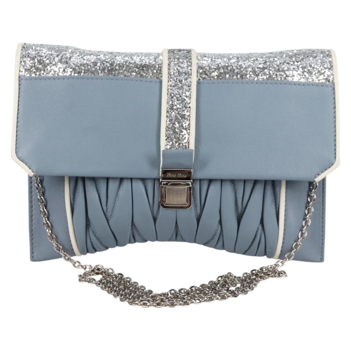 Miu Miu Miu Miu Madras Chain Clutch Matelasse Leather with Glitter Size ONE SIZE - 24 Thumbnail