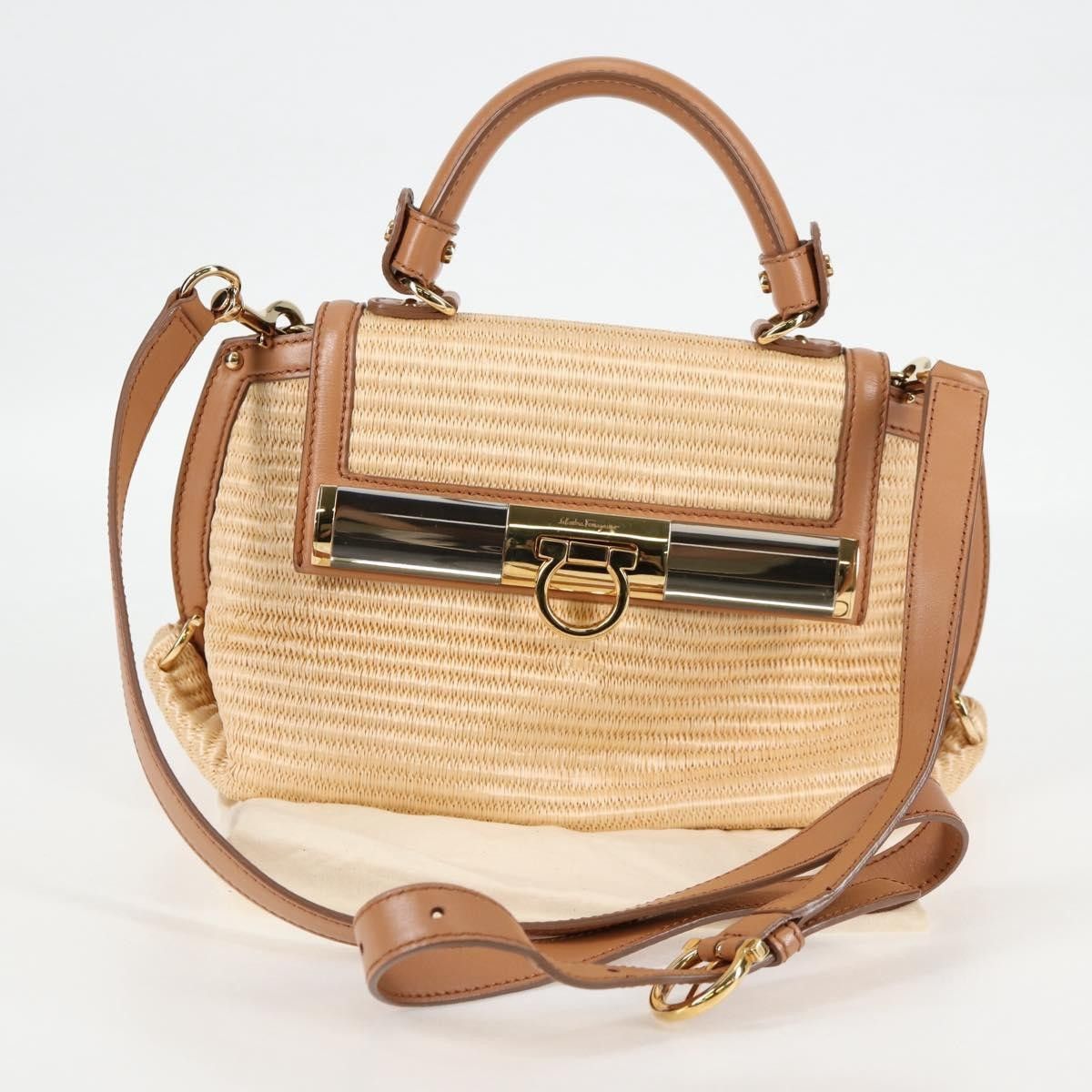 Salvatore Ferragamo Salvatore Ferragamo Sofia Satchel Raffia with Leather Size ONE SIZE - 15 Thumbnail
