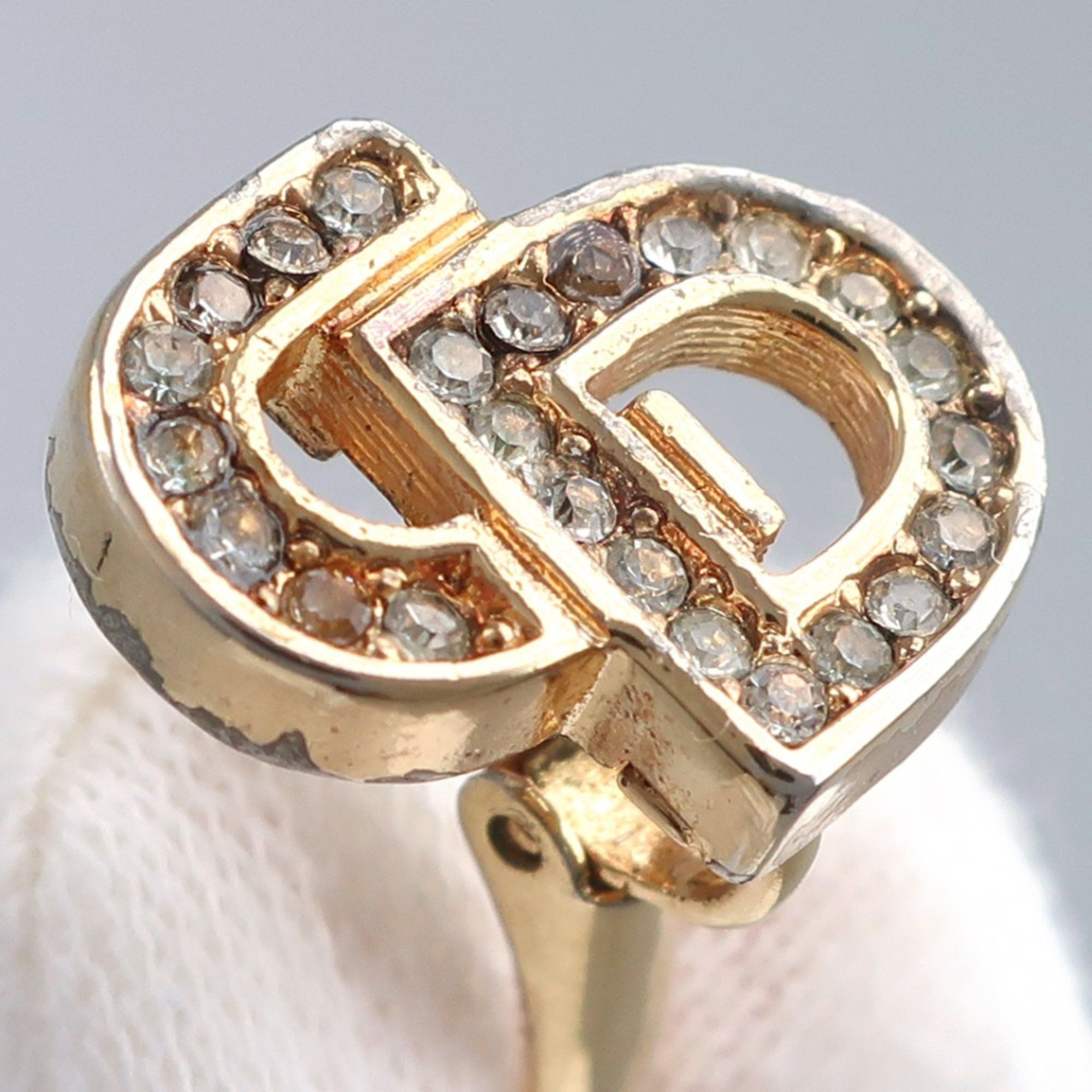 Dior Christian Dior Dior CD logo earrings, gold plated with rhinestones, approximately 5g, logo, for women. Size ONE SIZE - 6 Thumbnail