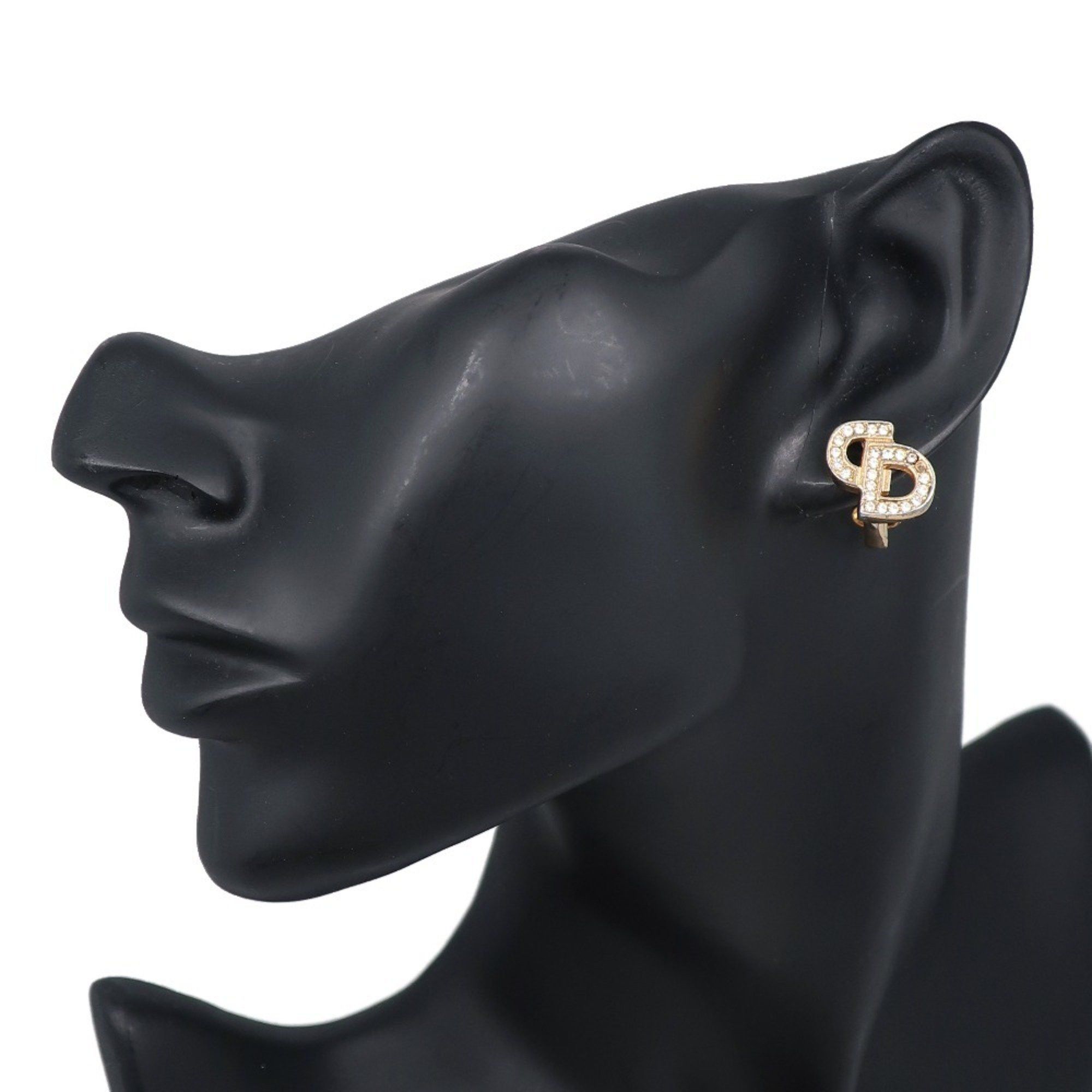 Dior Christian Dior Dior CD logo earrings, gold plated with rhinestones, approximately 5g, logo, for women. Size ONE SIZE - 2 Thumbnail