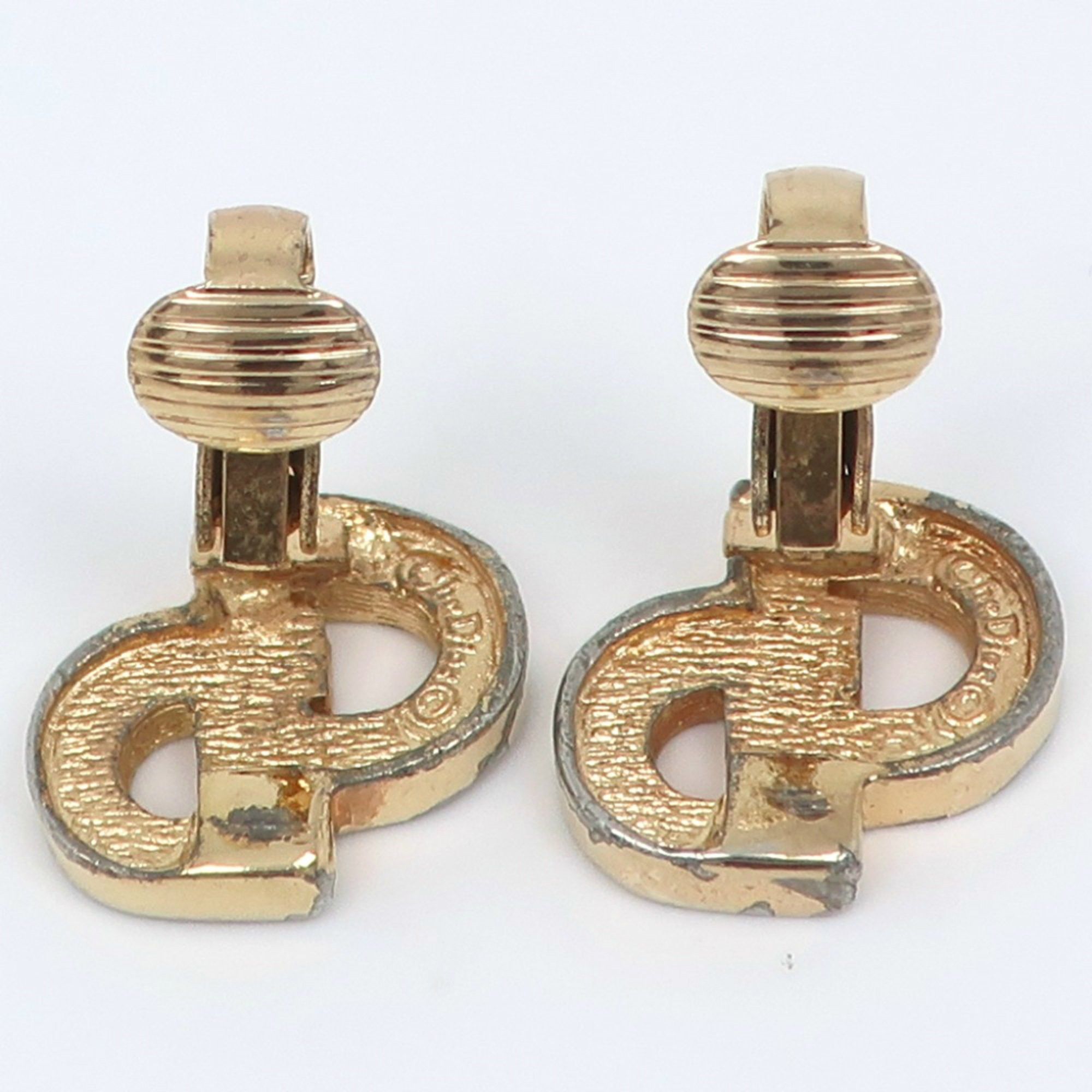 Dior Christian Dior Dior CD logo earrings, gold plated with rhinestones, approximately 5g, logo, for women. Size ONE SIZE - 4 Thumbnail
