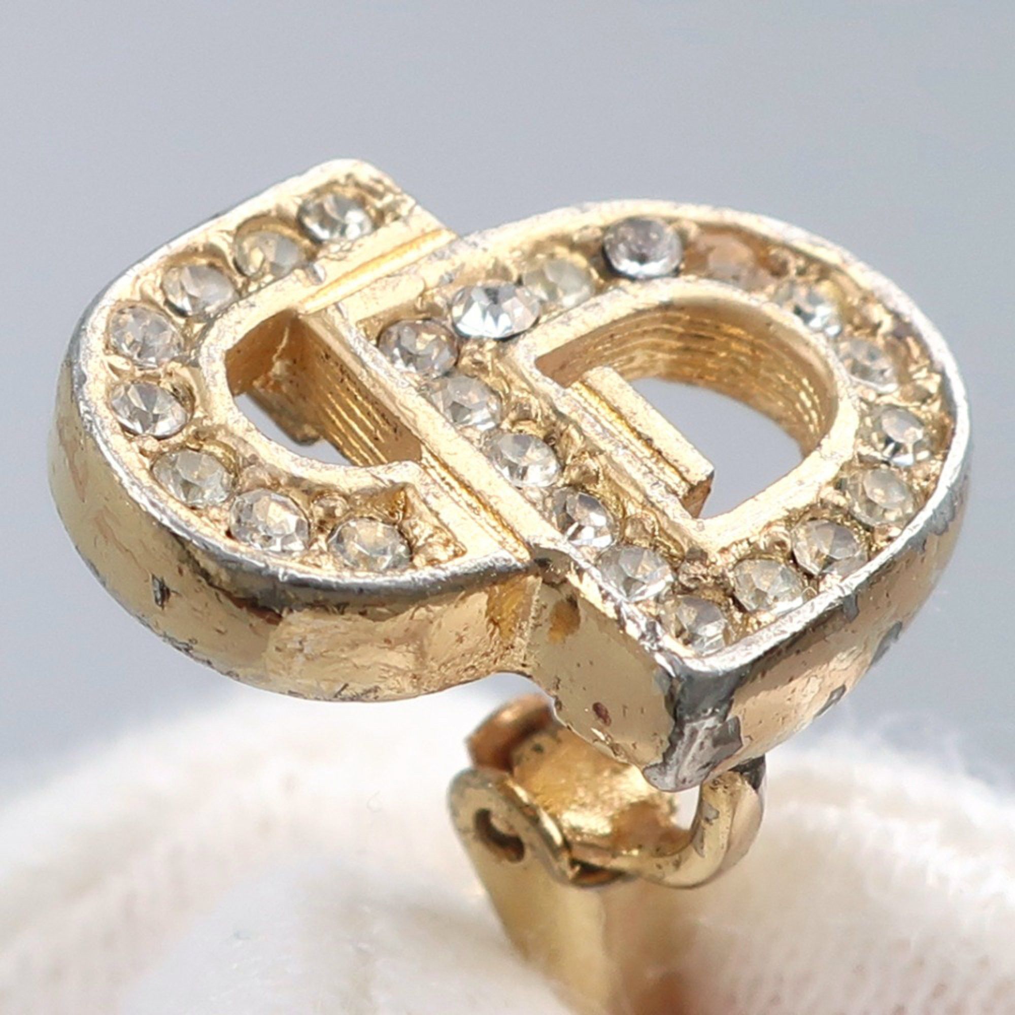 Dior Christian Dior Dior CD logo earrings, gold plated with rhinestones, approximately 5g, logo, for women. Size ONE SIZE - 7 Thumbnail