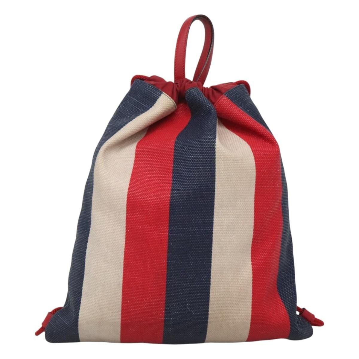 Gucci Gucci Logo Drawstring Backpack Striped Canvas Size ONE SIZE - 2 Thumbnail