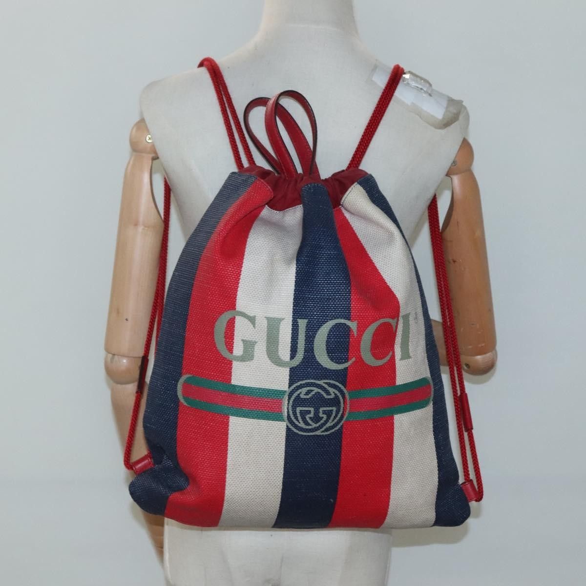 Gucci Gucci Logo Drawstring Backpack Striped Canvas Size ONE SIZE - 13 Thumbnail