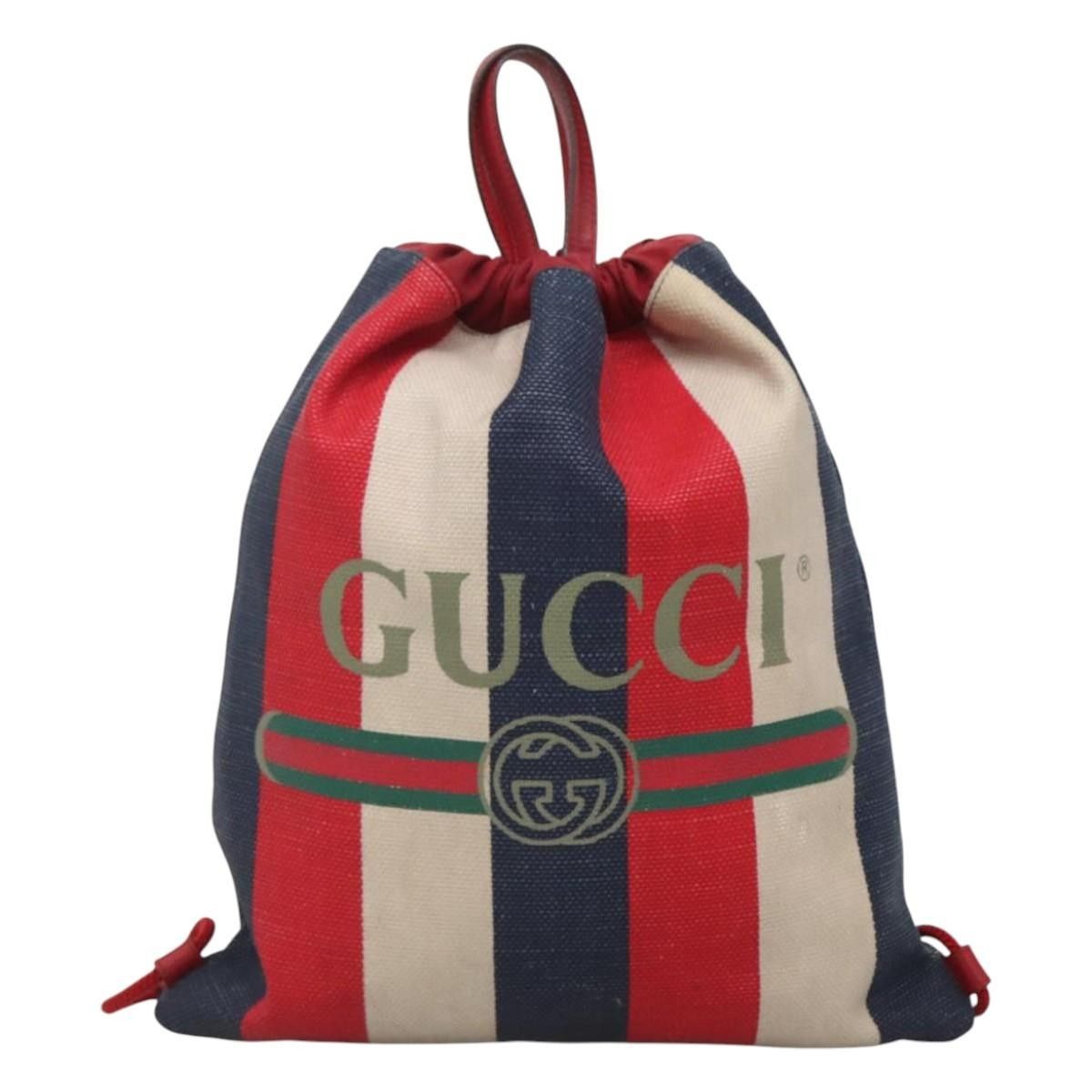 Gucci Gucci Logo Drawstring Backpack Striped Canvas Size ONE SIZE - 14 Thumbnail