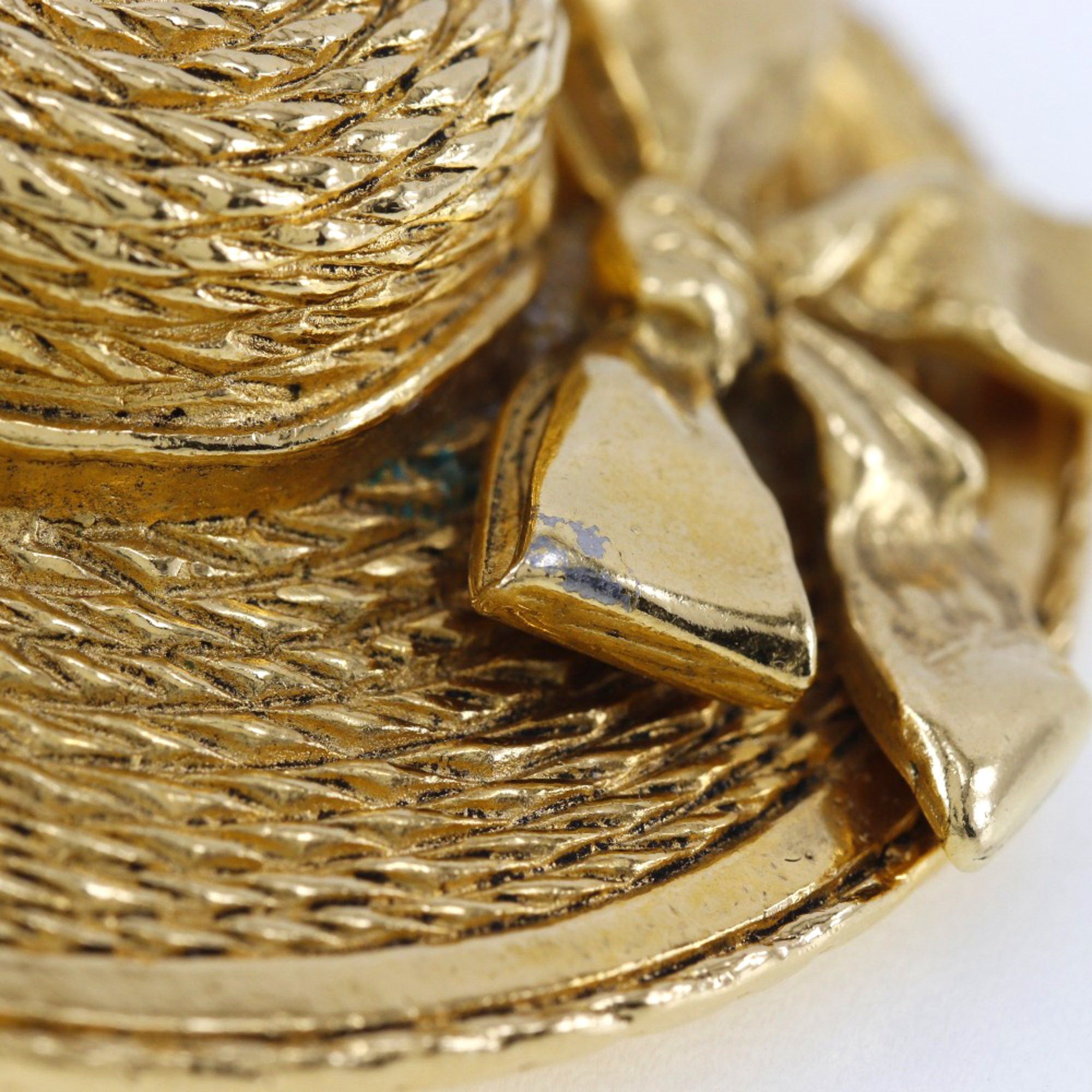 Chanel Chanel Straw Hat Brooch, Gold Plated, Made in France, Approx. 36g, Women's Size ONE SIZE - 4 Thumbnail