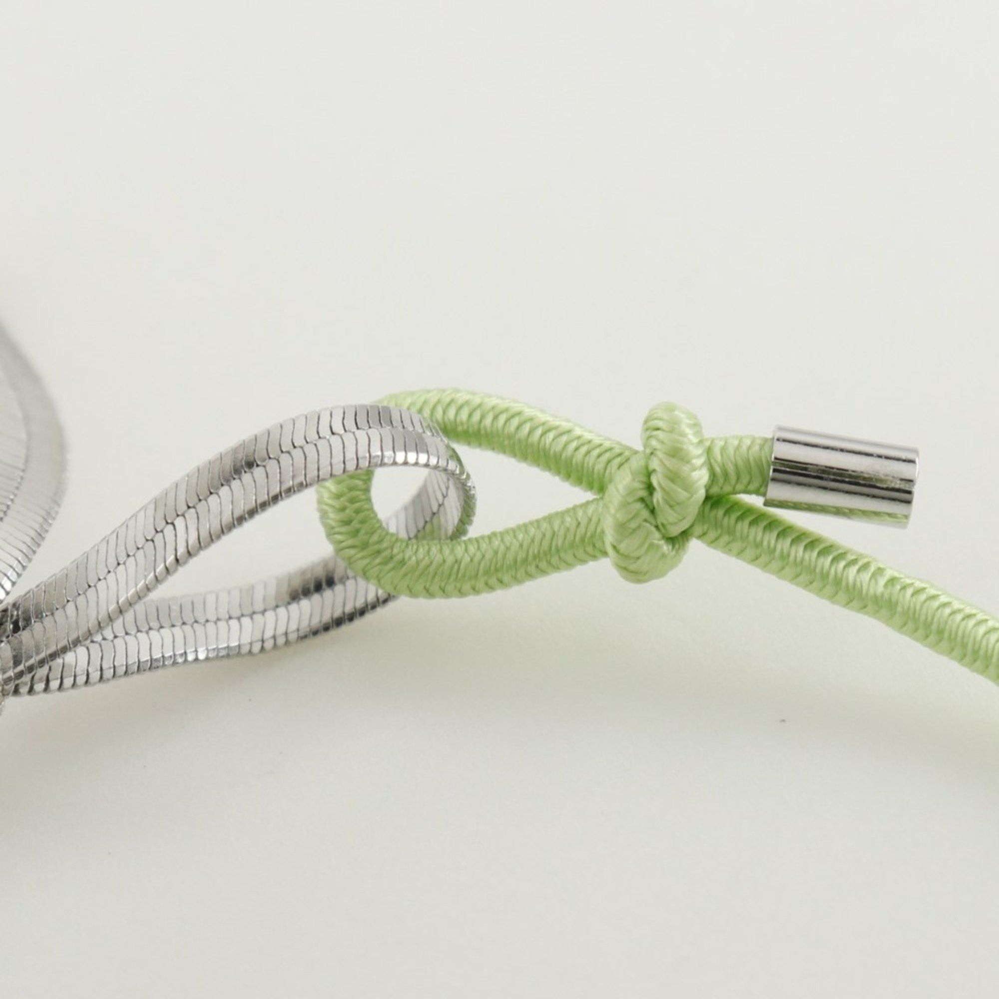 Dior Christian Dior Dior CD Ribbon Bracelet, Metal and Rubber, Silver/Yellow-Green Ribbon, Approx. 4.6g, Women's Size ONE SIZE - 4 Thumbnail