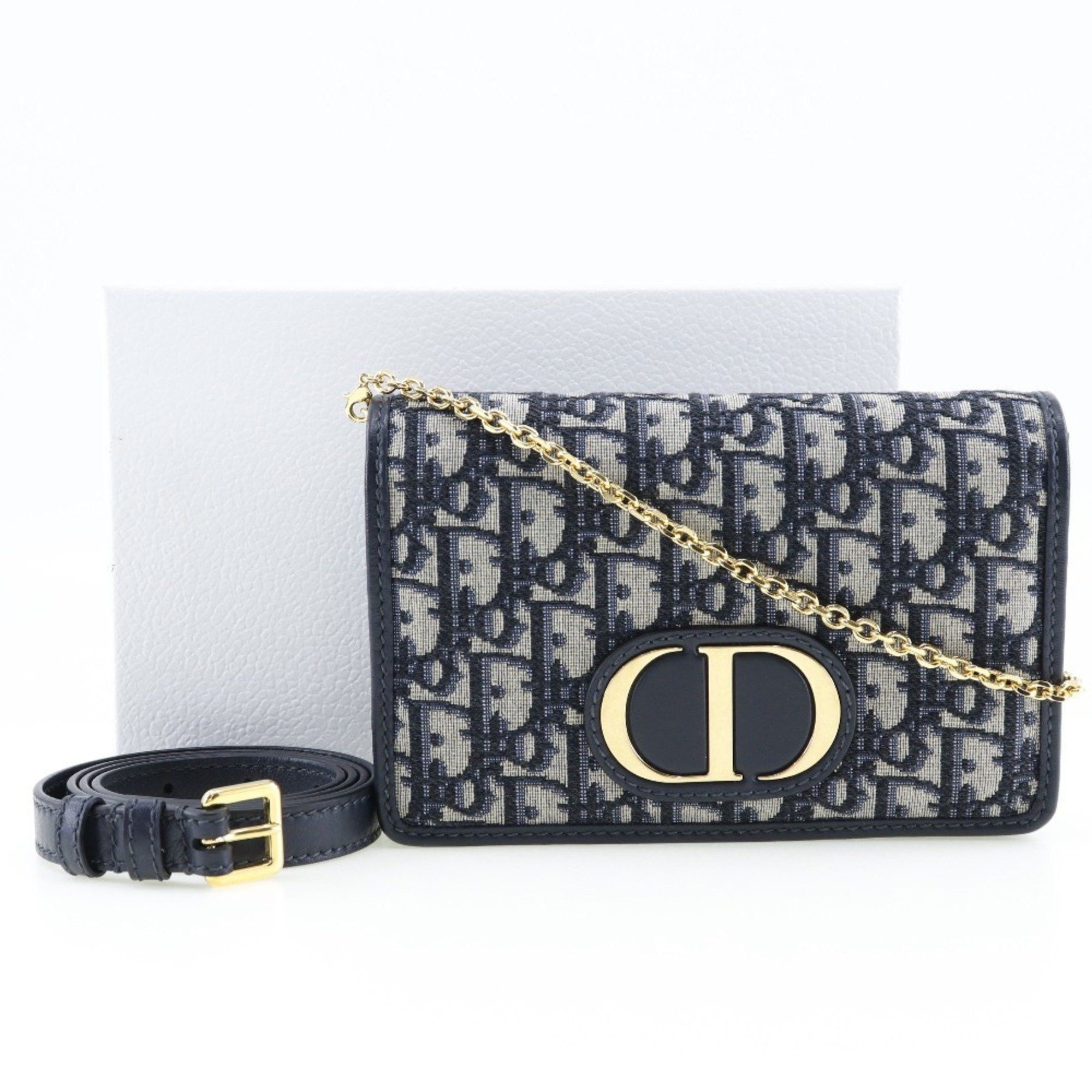 Dior Christian Dior Trotter Oblique Canvas and Leather 2-Way Waist Pouch Shoulder Bag, Made in Italy, Navy Blue, Snap Button closure, Women's Size ONE SIZE - 10 Thumbnail
