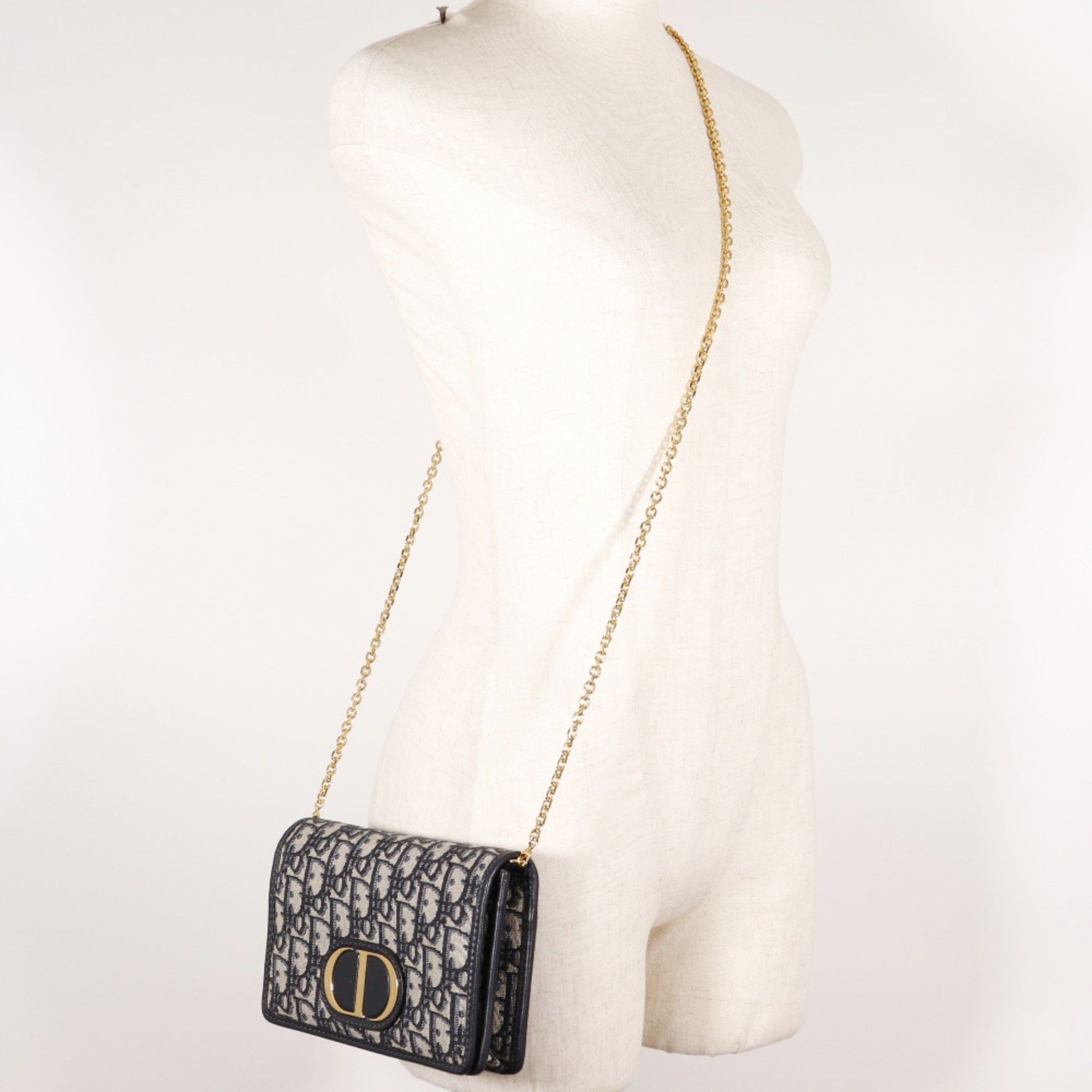 Dior Christian Dior Trotter Oblique Canvas and Leather 2-Way Waist Pouch Shoulder Bag, Made in Italy, Navy Blue, Snap Button closure, Women's Size ONE SIZE - 9 Thumbnail