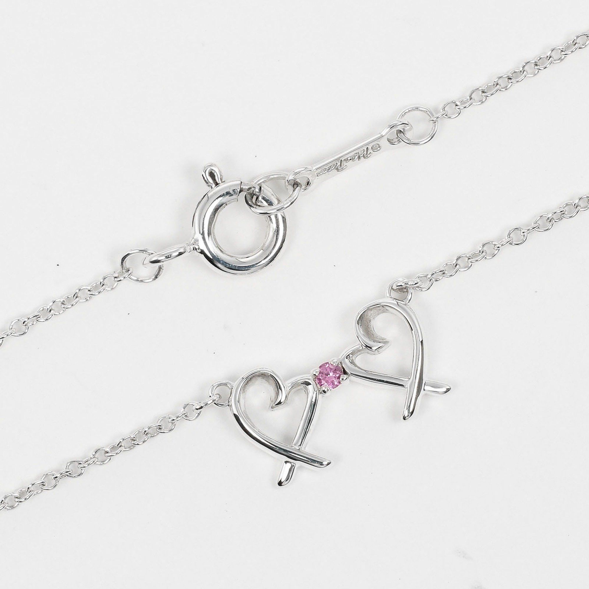 Tiffany & Co. Tiffany & Co. Double Loving Heart Necklace in 925 Sterling Silver with Pink Sapphire, Approx. 1.38g Size ONE SIZE - 5 Thumbnail