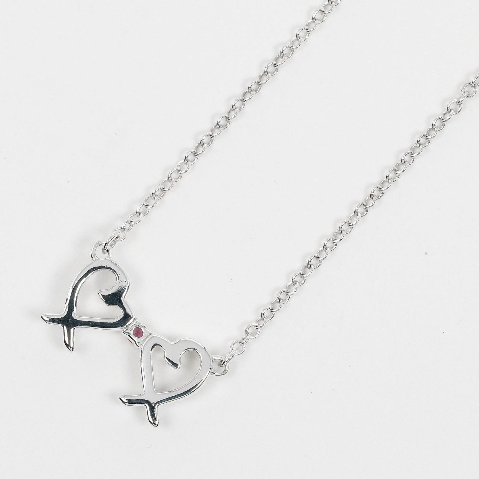 Tiffany & Co. Tiffany & Co. Double Loving Heart Necklace in 925 Sterling Silver with Pink Sapphire, Approx. 1.38g Size ONE SIZE - 3 Thumbnail