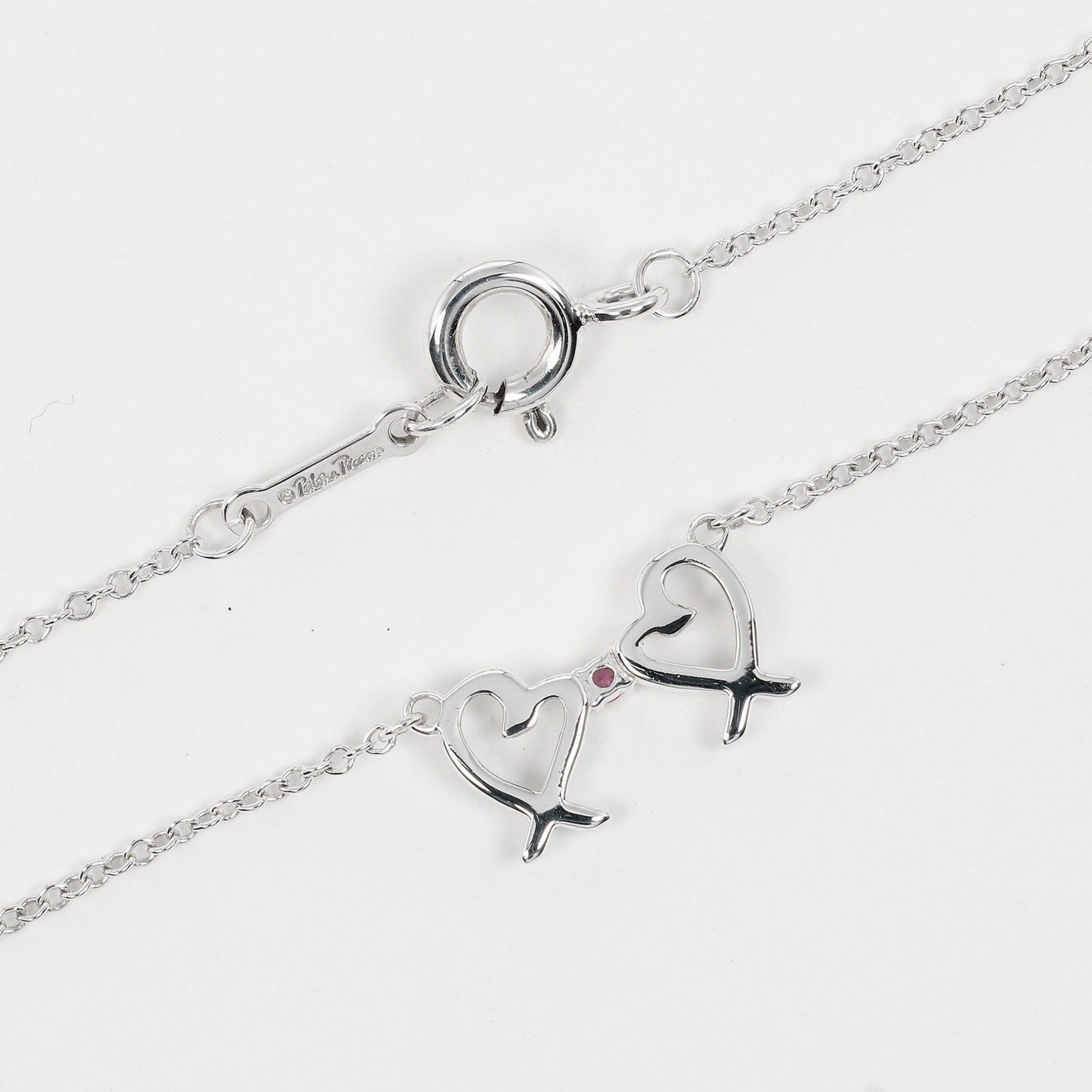 Tiffany & Co. Tiffany & Co. Double Loving Heart Necklace in 925 Sterling Silver with Pink Sapphire, Approx. 1.38g Size ONE SIZE - 6 Thumbnail