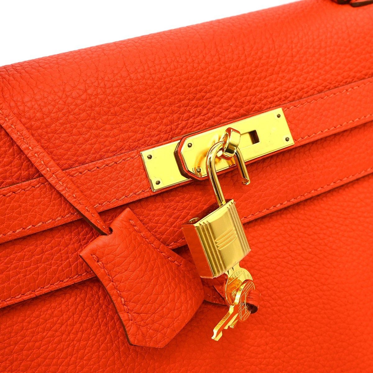Hermes Hermes Kelly Handbag Orange Clemence with Gold Hardware Size ONE SIZE - 7 Thumbnail