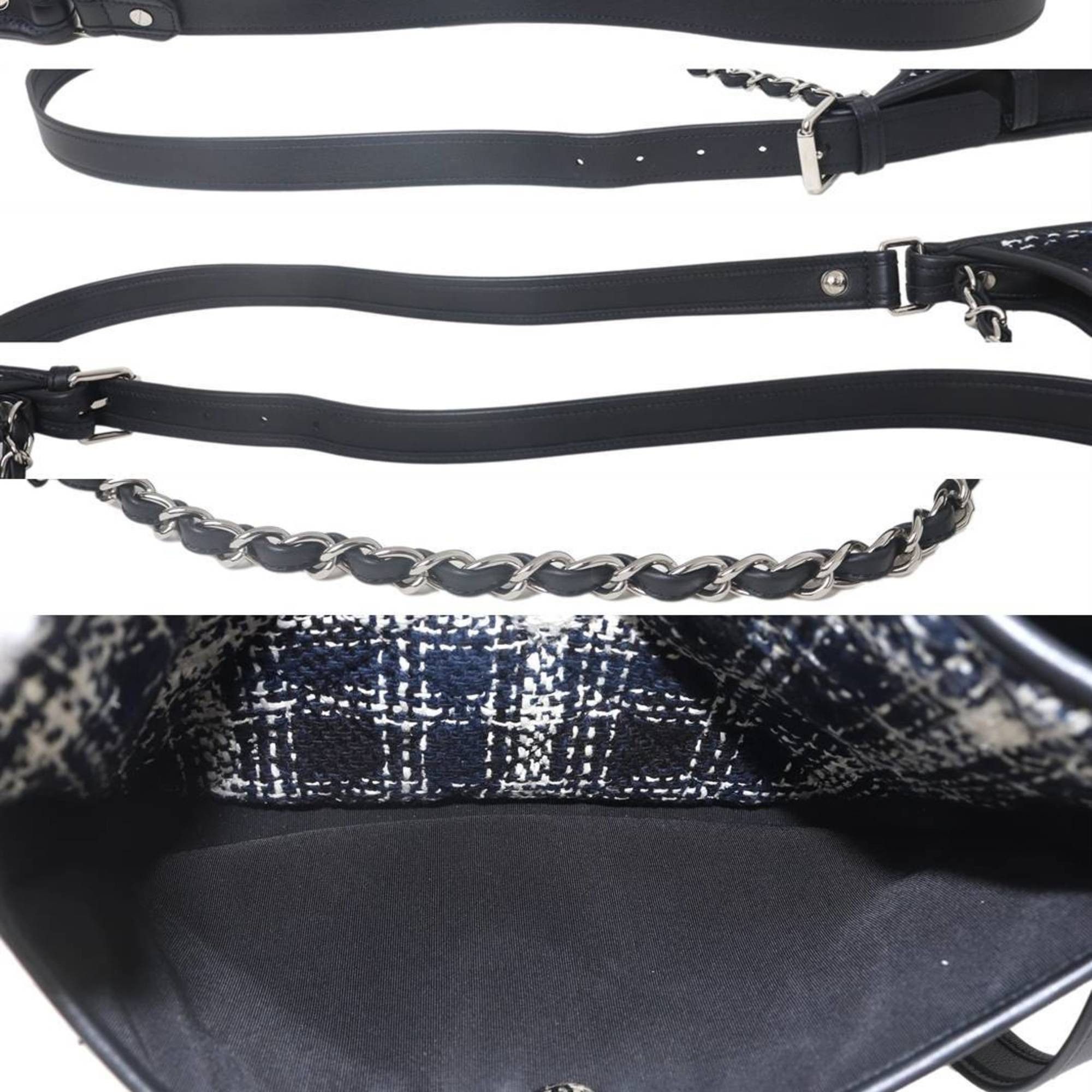 Chanel CHANEL 2-way shoulder bag, GC Seal Tweed Matelasse, Navy and White Cotton, 25832816 Size ONE SIZE - 7 Thumbnail