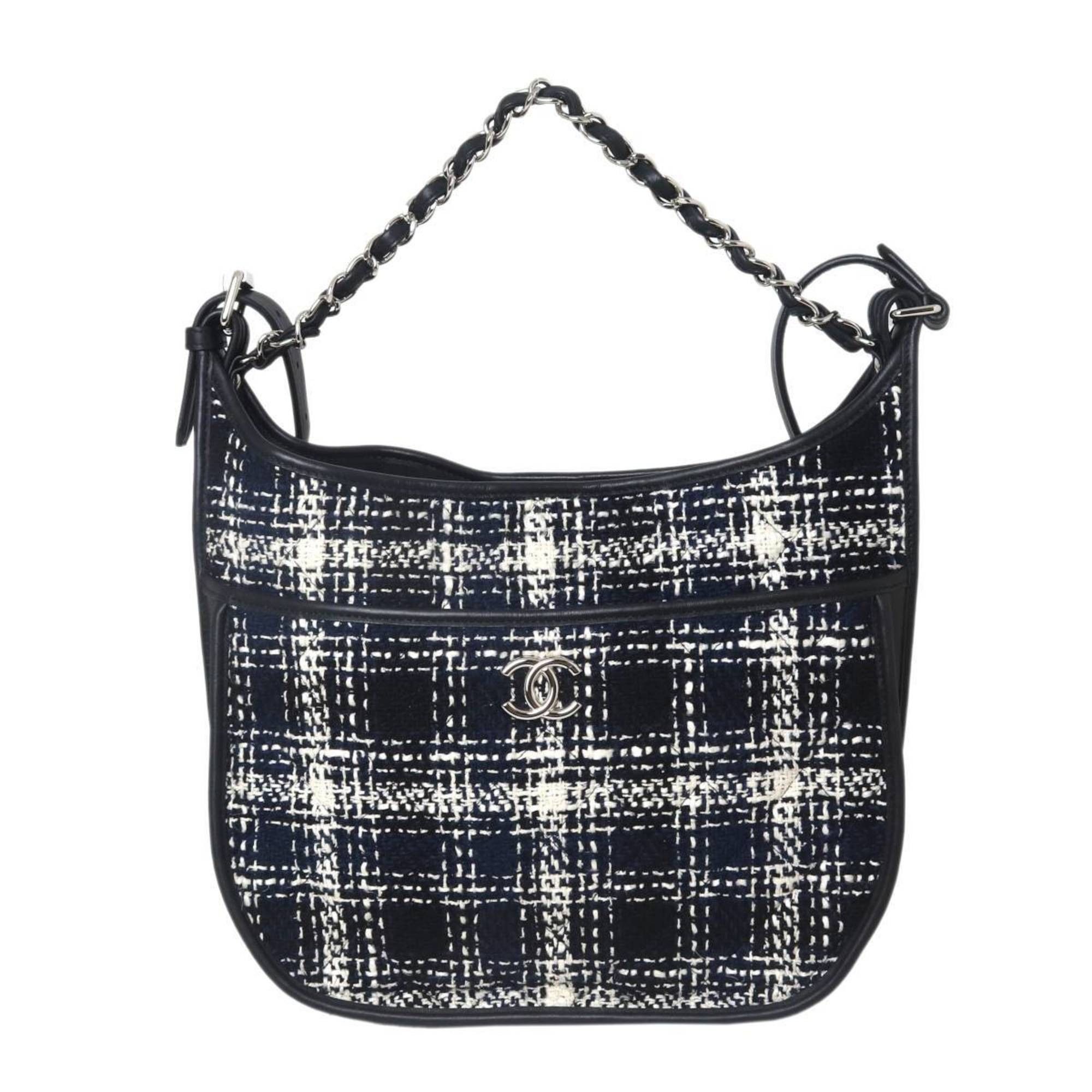 Chanel CHANEL 2-way shoulder bag, GC Seal Tweed Matelasse, Navy and White Cotton, 25832816 Size ONE SIZE - 2 Thumbnail