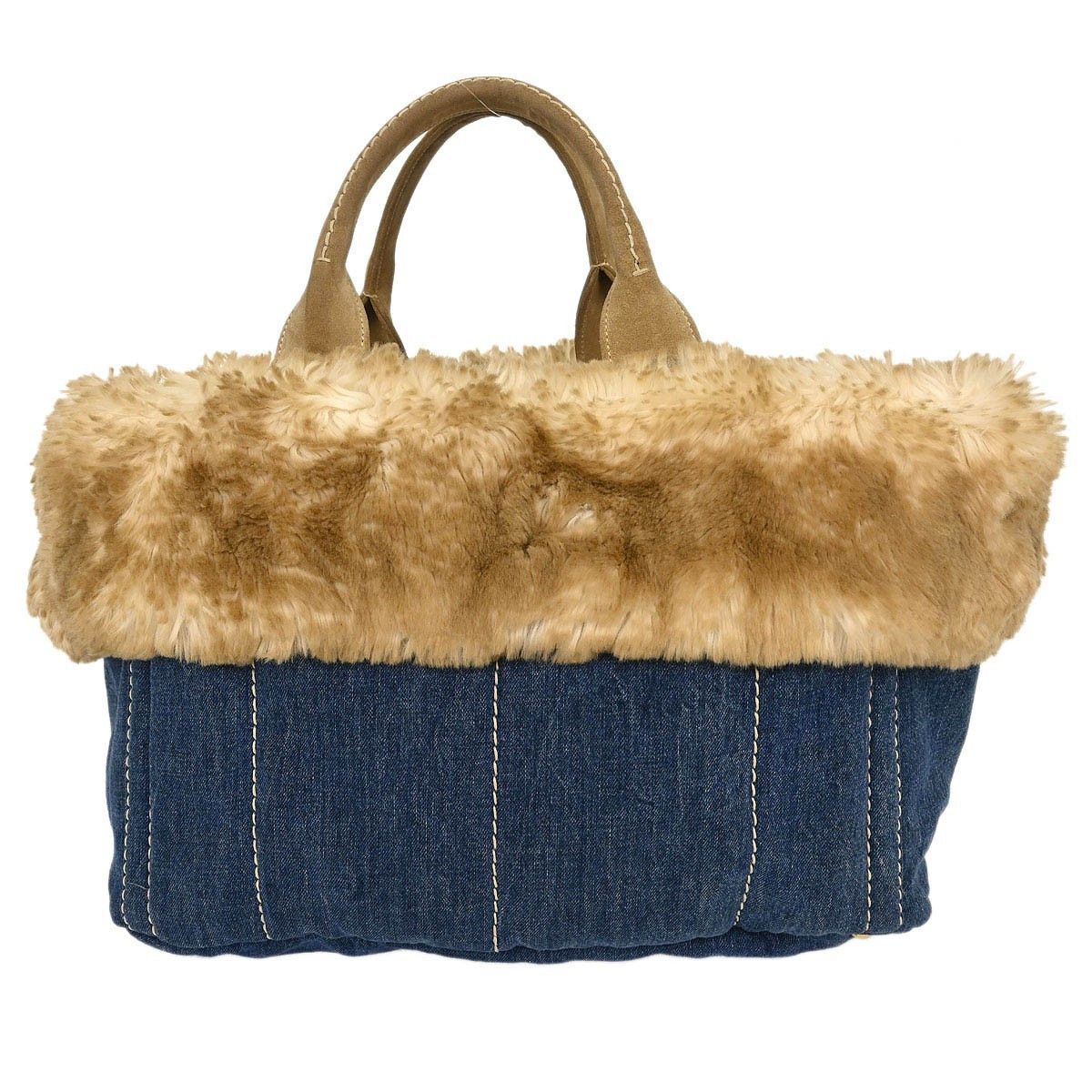 Prada Prada Canapa Tote Denim and Fur Size ONE SIZE - 2 Thumbnail