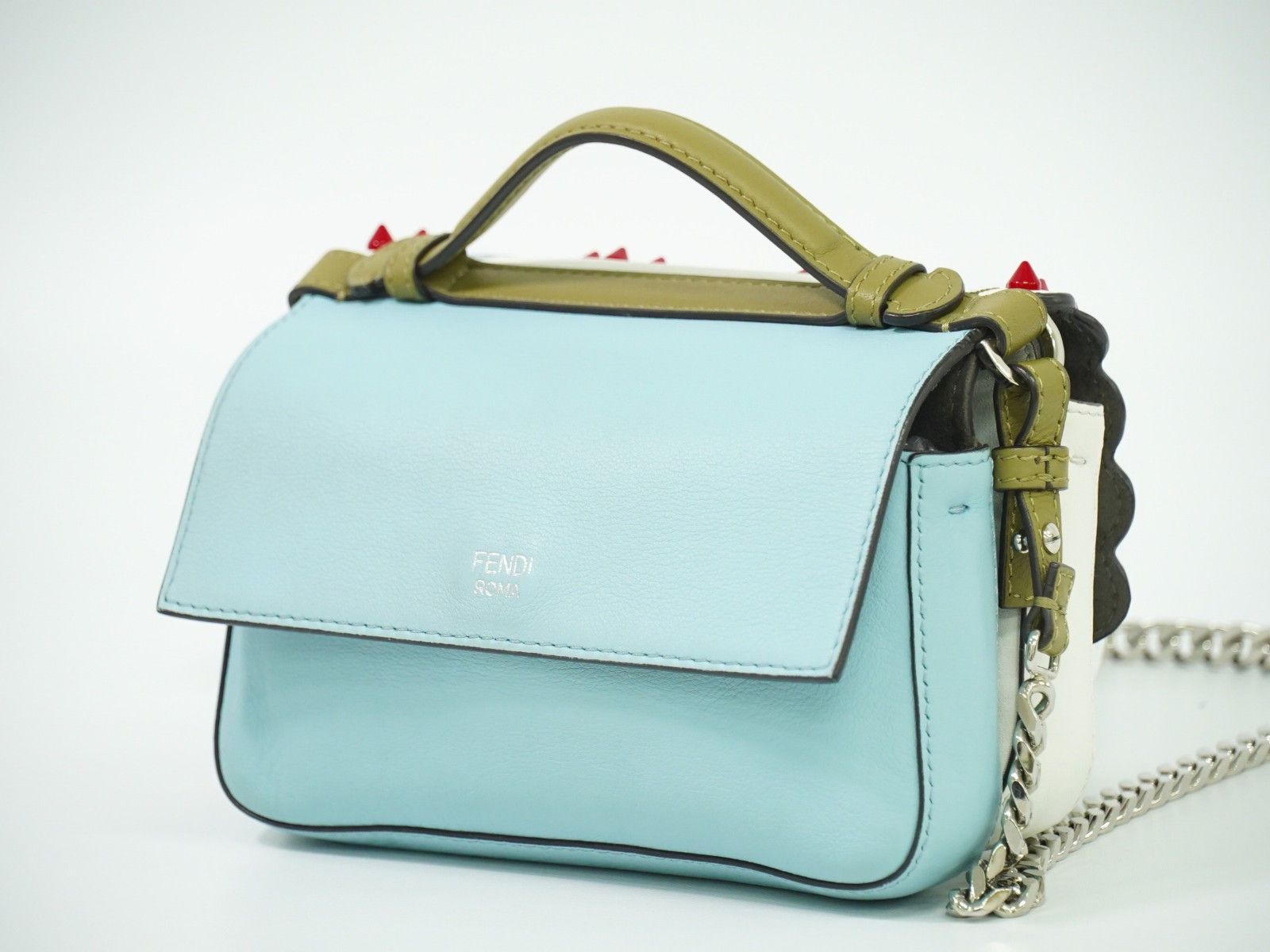 Fendi Fendi Double Baguette Embroidered Studded Leather Size ONE SIZE - 2 Thumbnail