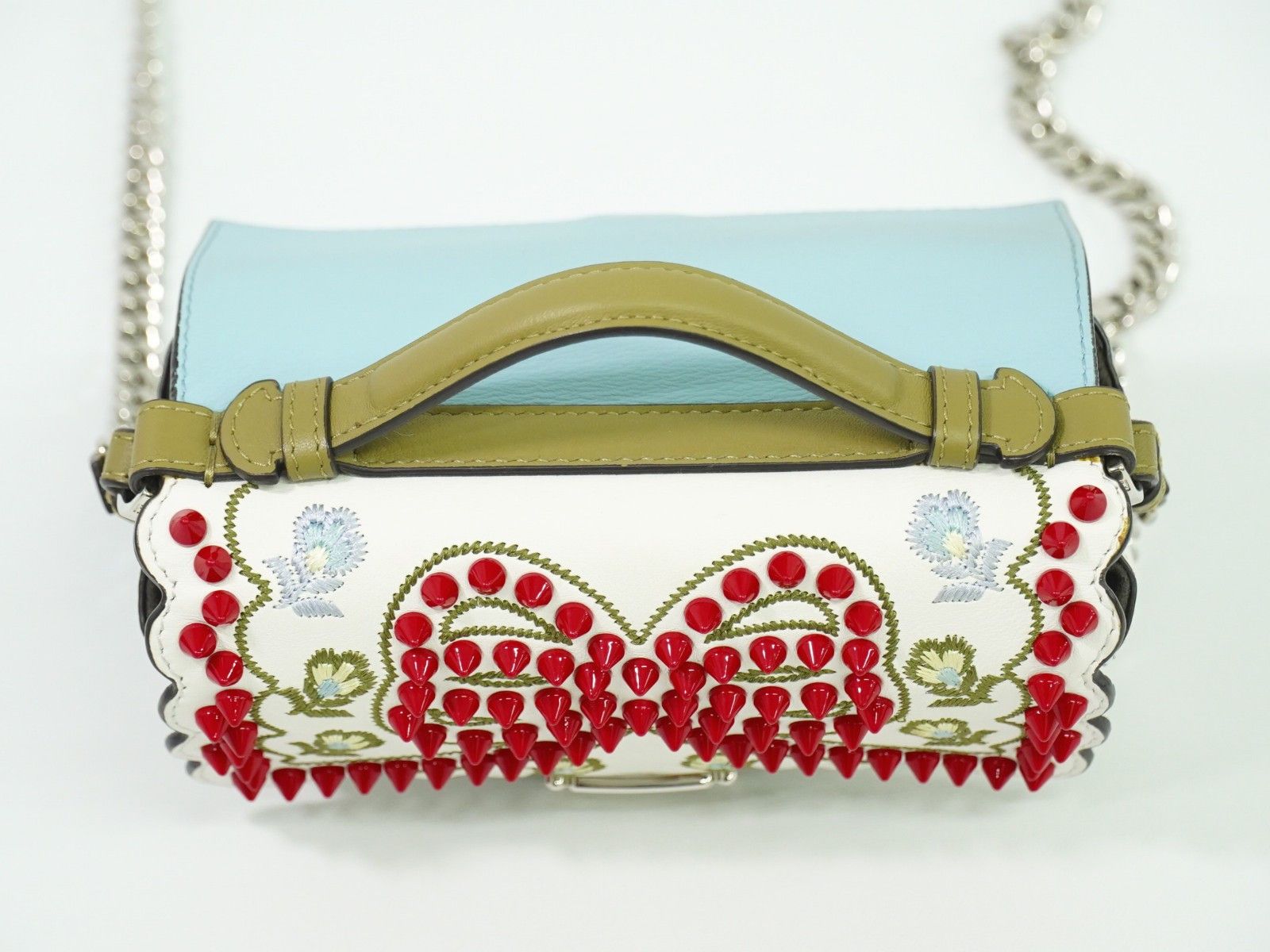 Fendi Fendi Double Baguette Embroidered Studded Leather Size ONE SIZE - 11 Thumbnail